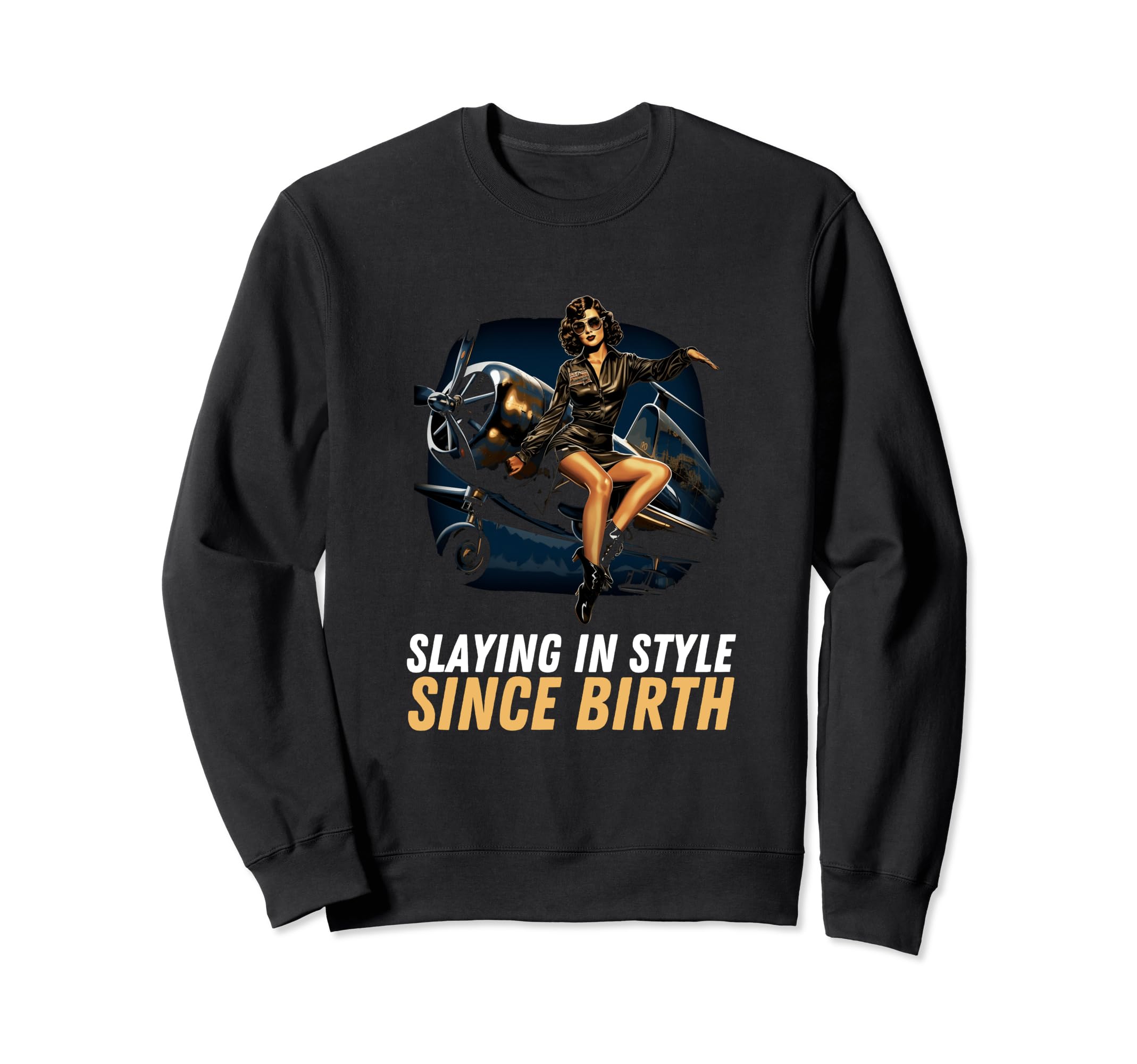 Pin Up Military Aircraft Sweatshirt - Fun Novelty Design for Adults - T-Shirt, Sweatshirt, Hoodie
