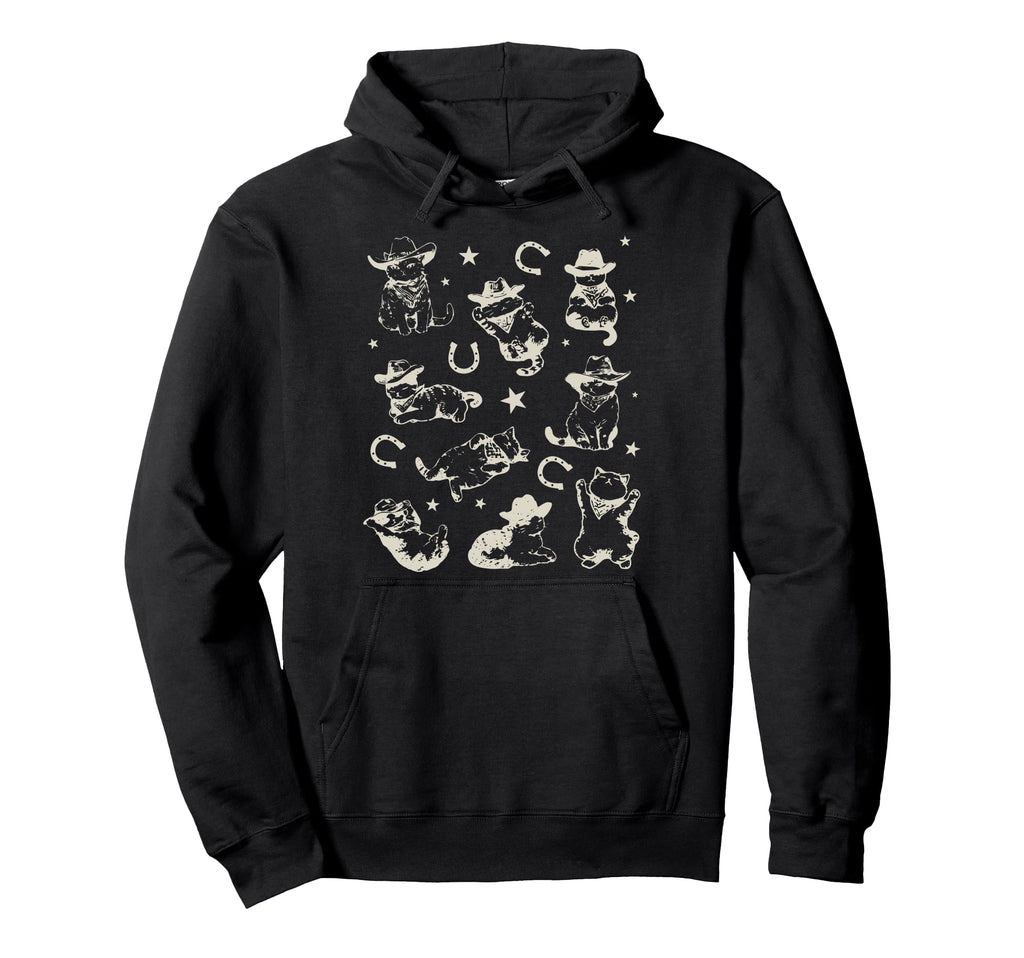 90S Cowboy Cats Horseshoe Kittens Hoodie - Aesthetic Graphic for Adults - T-Shirt, Sweatshirt, Hoodie