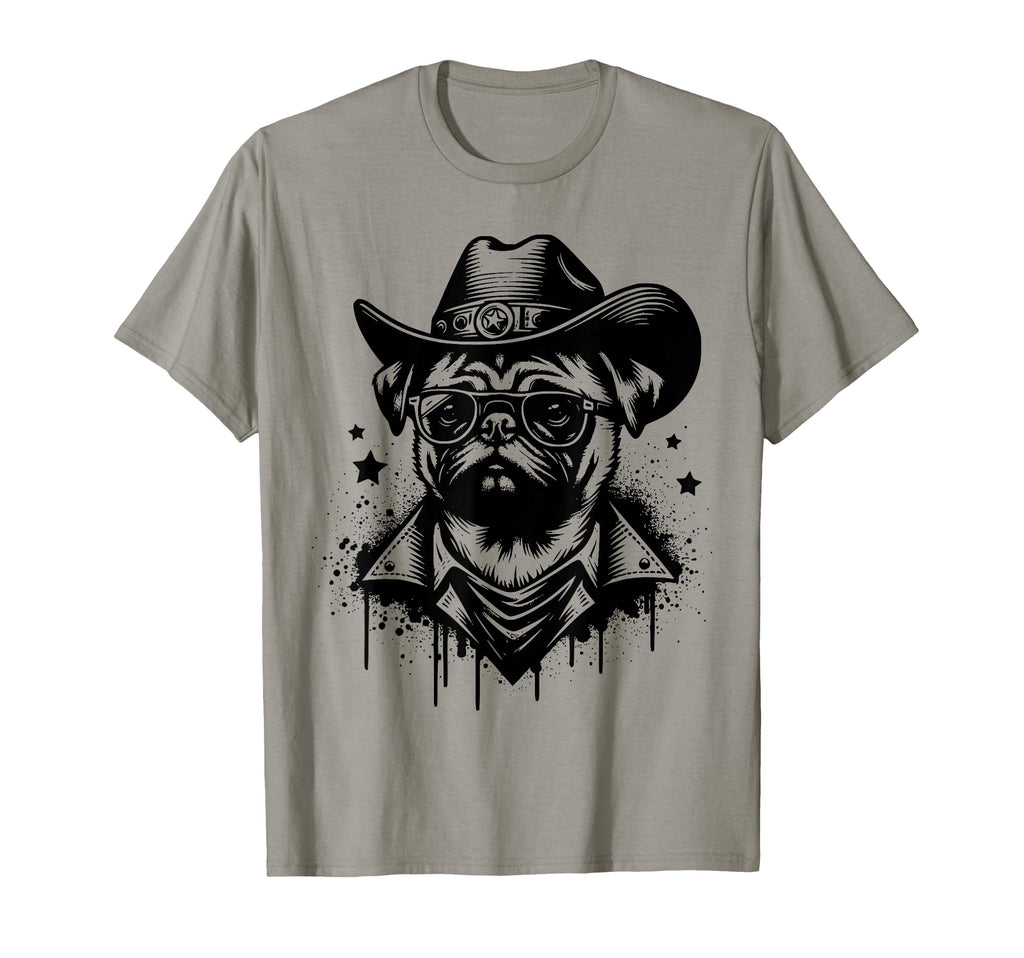 Funny Western Pug Cowboy Hat And Bandana T-Shirt - Novelty Apparel Unisex - T-Shirt, Sweatshirt, Hoodie