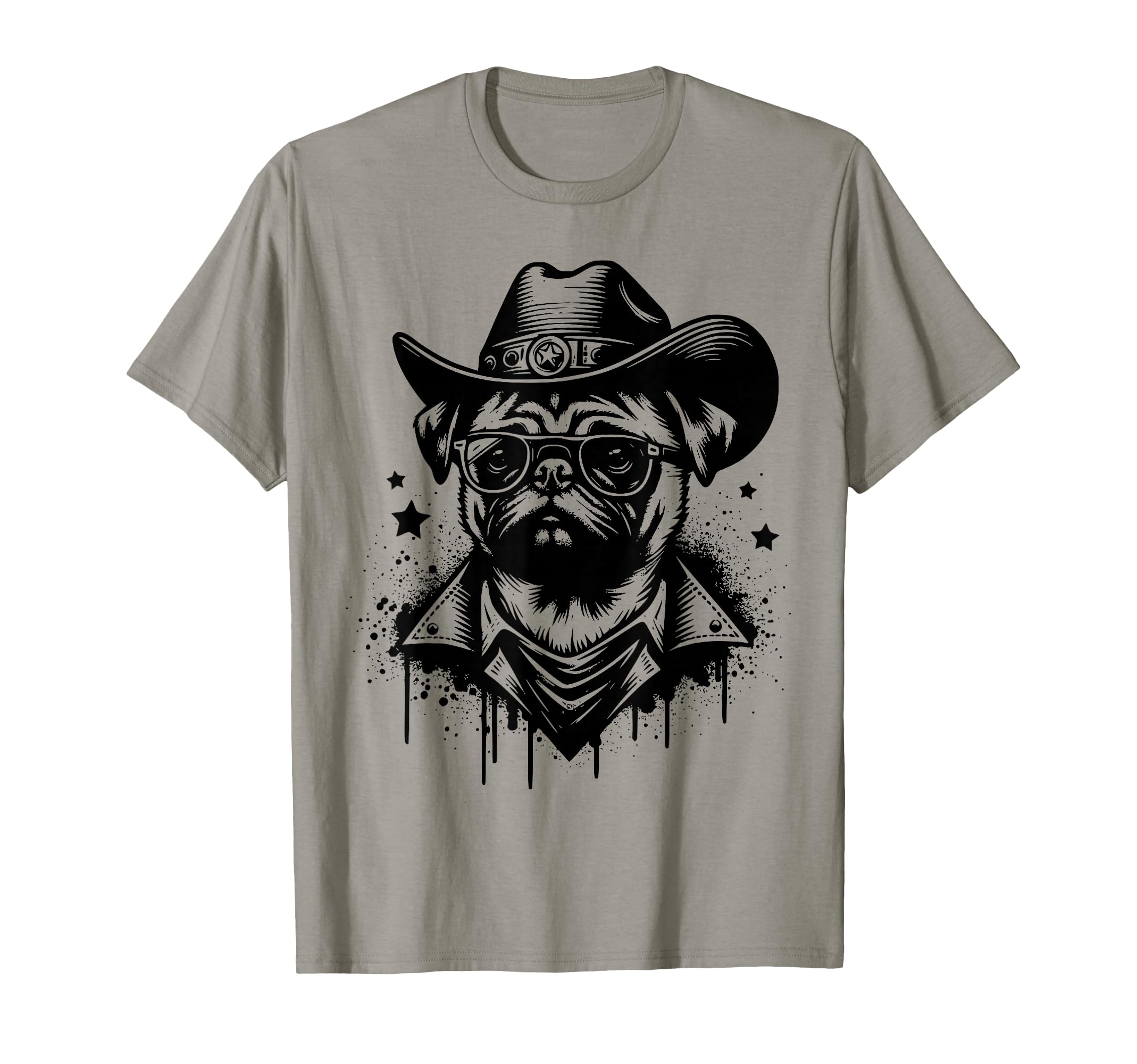 Funny Western Pug Cowboy Hat And Bandana T-Shirt - Novelty Apparel Unisex - T-Shirt, Sweatshirt, Hoodie