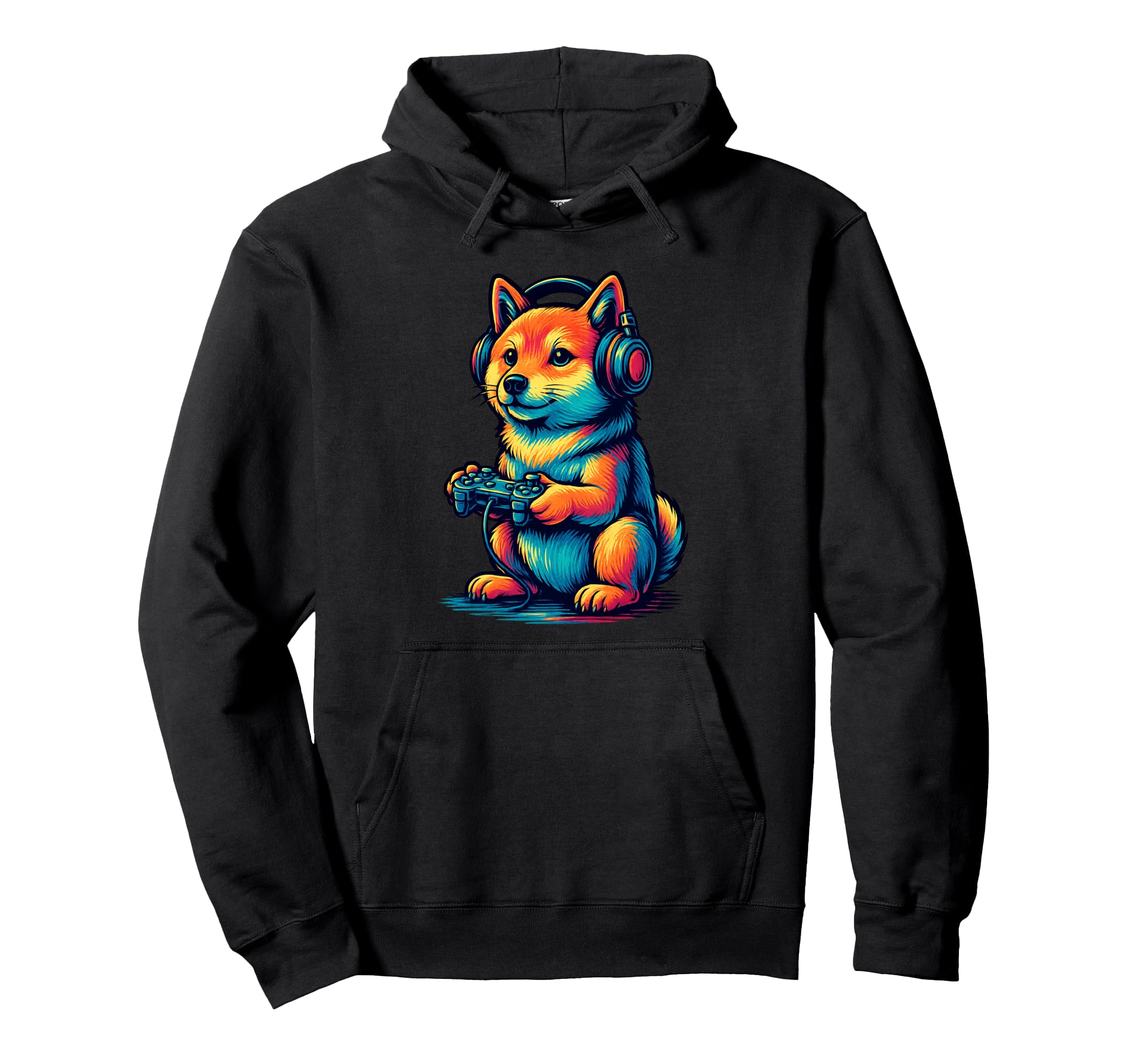 Shiba Inu Gamer Vaporwave Gaming Dog Hoodie - Fun Novelty Design Men Women - T-Shirt, Sweatshirt, Hoodie