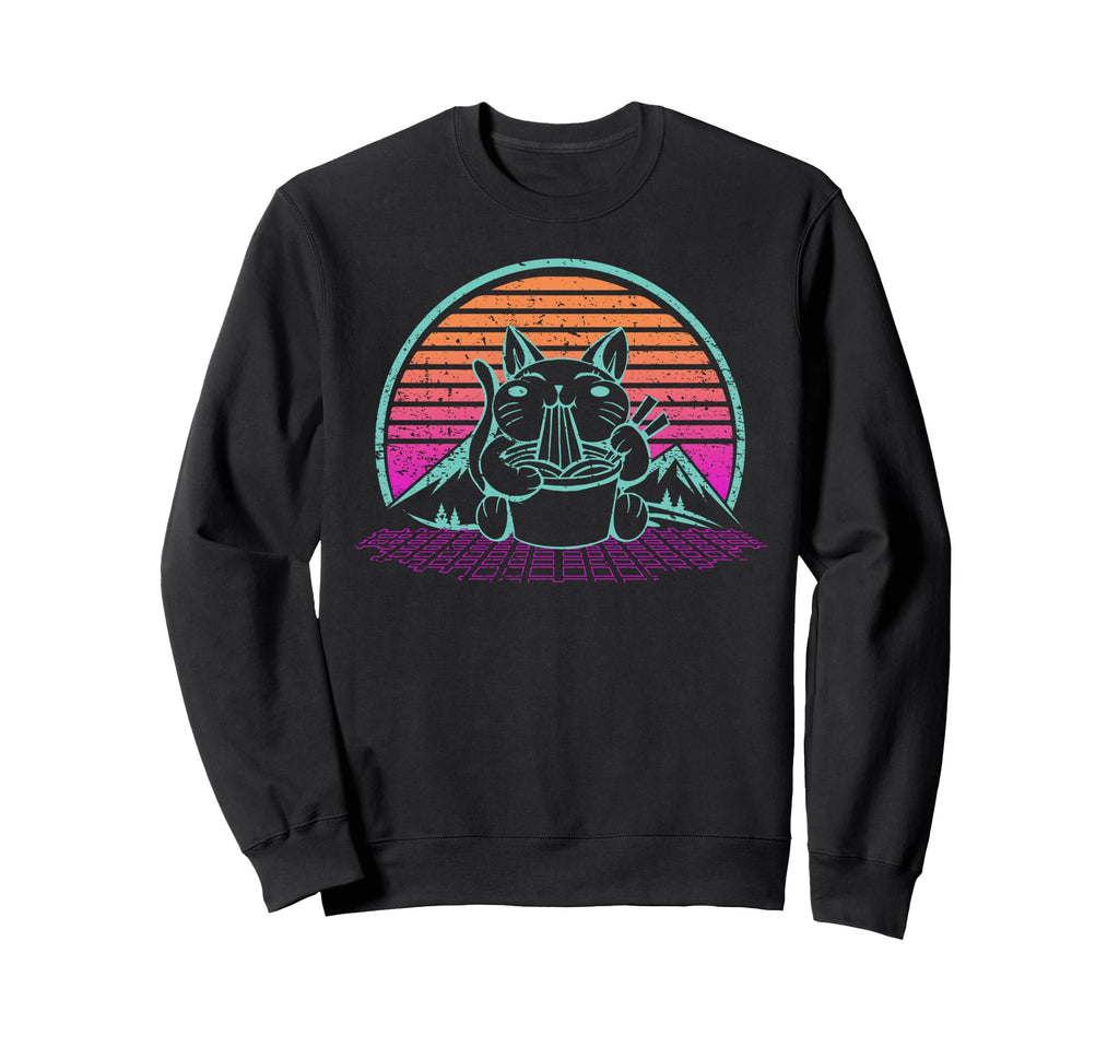 Ramen Cat Japanese Kitten Sunset Sweatshirt - Minimalist Print Men Women - T-Shirt, Sweatshirt, Hoodie