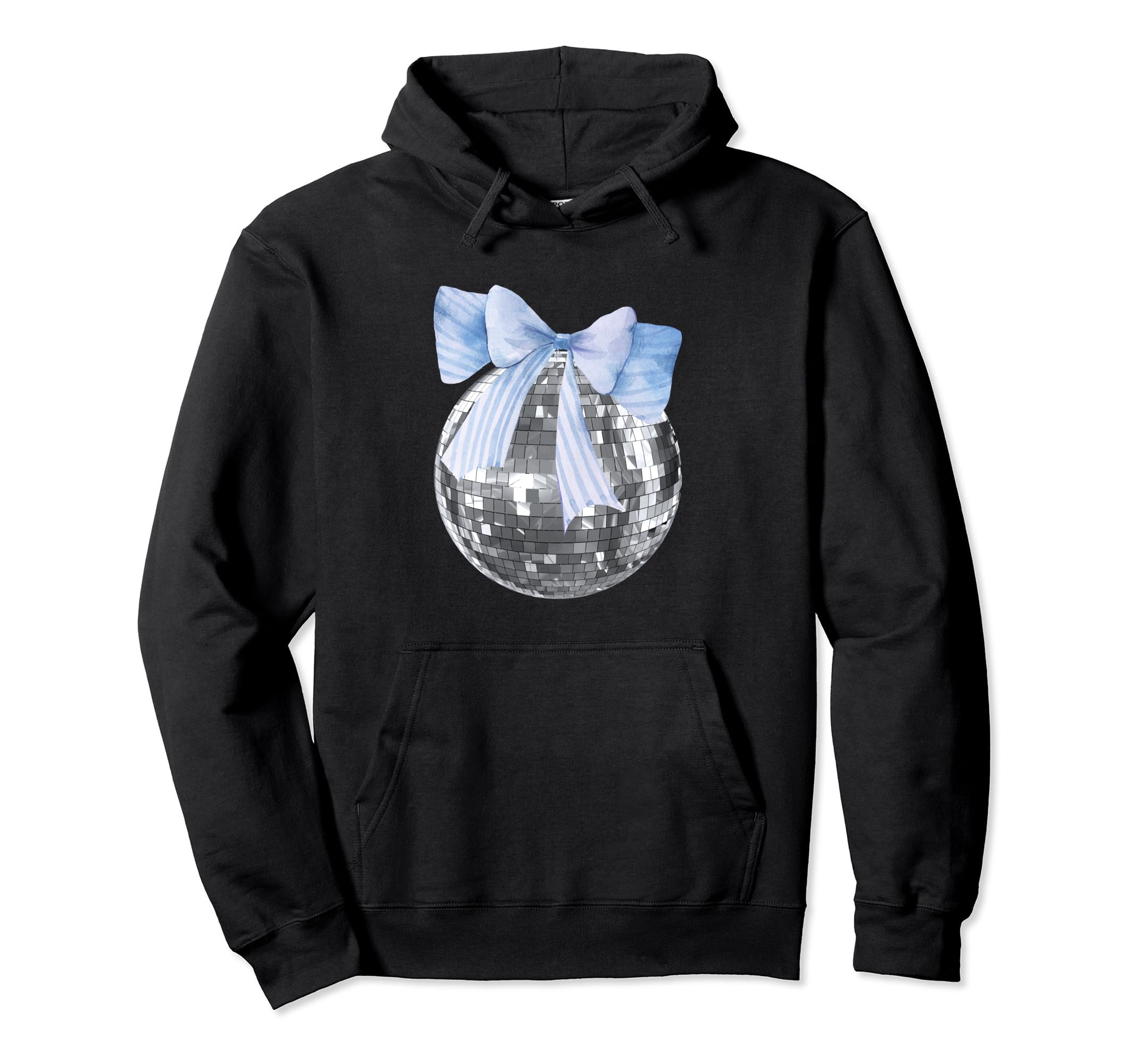 Disco Ball Blue Bow Coquette Girly Hoodie - Unique Graphic Men Women - T-Shirt, Sweatshirt, Hoodie