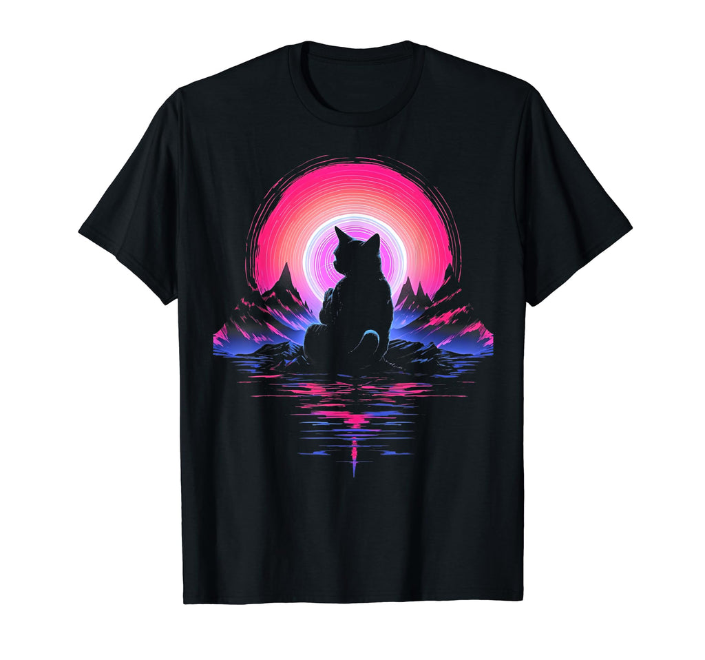 Synthwave Cat Samurai Mediation T-Shirt - Fun Novelty Design Unisex - T-Shirt, Sweatshirt, Hoodie