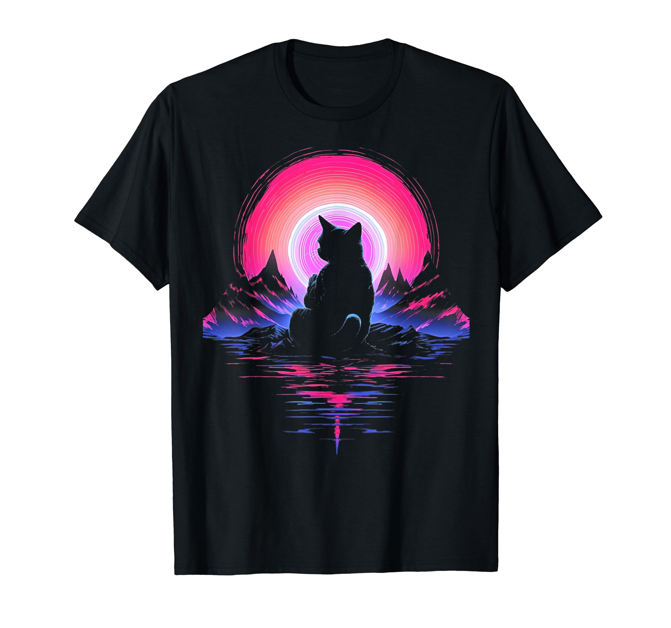 Synthwave Cat Samurai Mediation T-Shirt - Fun Novelty Design Unisex - T-Shirt, Sweatshirt, Hoodie