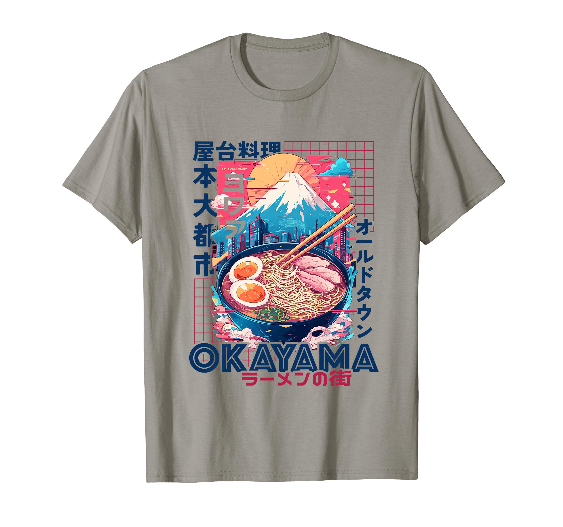 Okayama City 80S Synthwave Ramen Bowl Japan T-Shirt - Trendy Graphic Unisex - T-Shirt, Sweatshirt, Hoodie