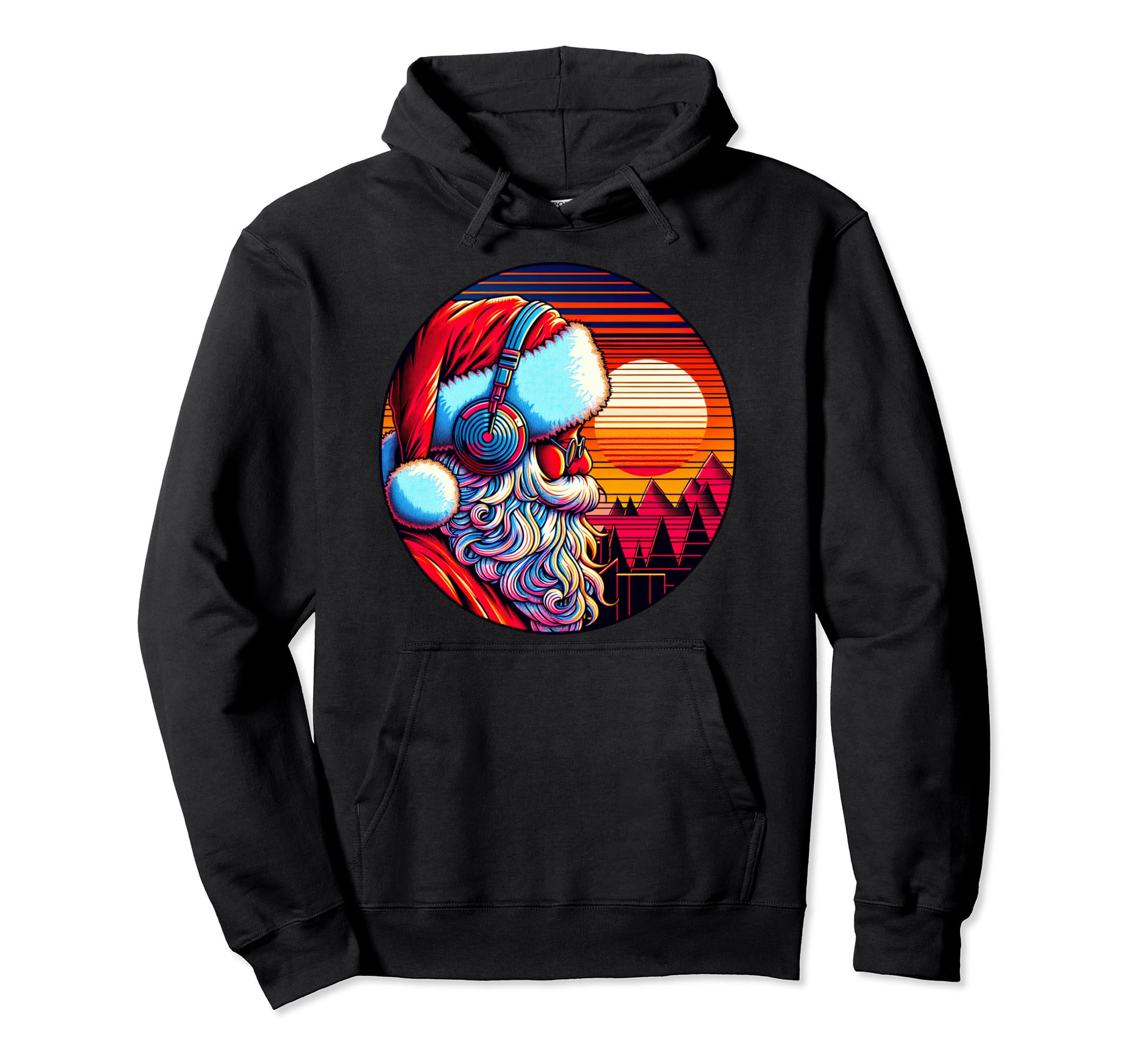80S Santa Claus Listens To Music Hoodie - Custom Art Print Unisex - T-Shirt, Sweatshirt, Hoodie