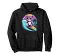 Surfing Cat 80S Synthwave Summer Hoodie - Casual Everyday Wear for Adults - T-Shirt, Sweatshirt, Hoodie