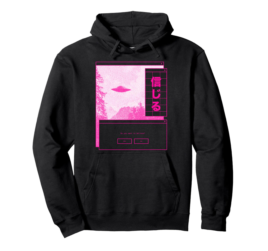 Ufo Vaporwave Aesthetic Japanese 80S Hoodie - Minimalist Print Unisex - T-Shirt, Sweatshirt, Hoodie