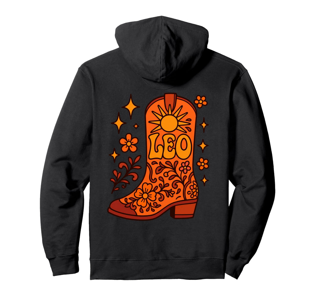 Leo Sun Boot Western Zodiac Hoodie - Unique Graphic Men Women - T-Shirt, Sweatshirt, Hoodie