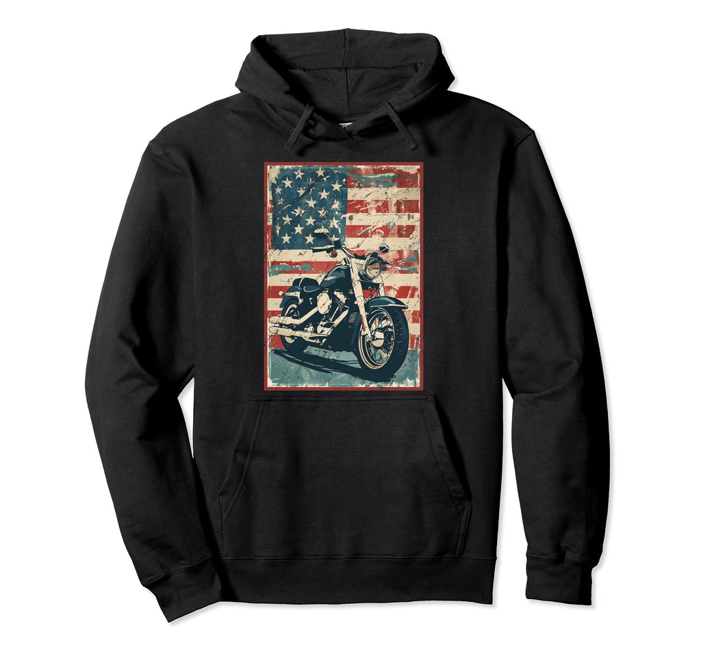 Usa Biker American Flag Motorcycle Hoodie - Casual Everyday Wear Men Women - T-Shirt, Sweatshirt, Hoodie