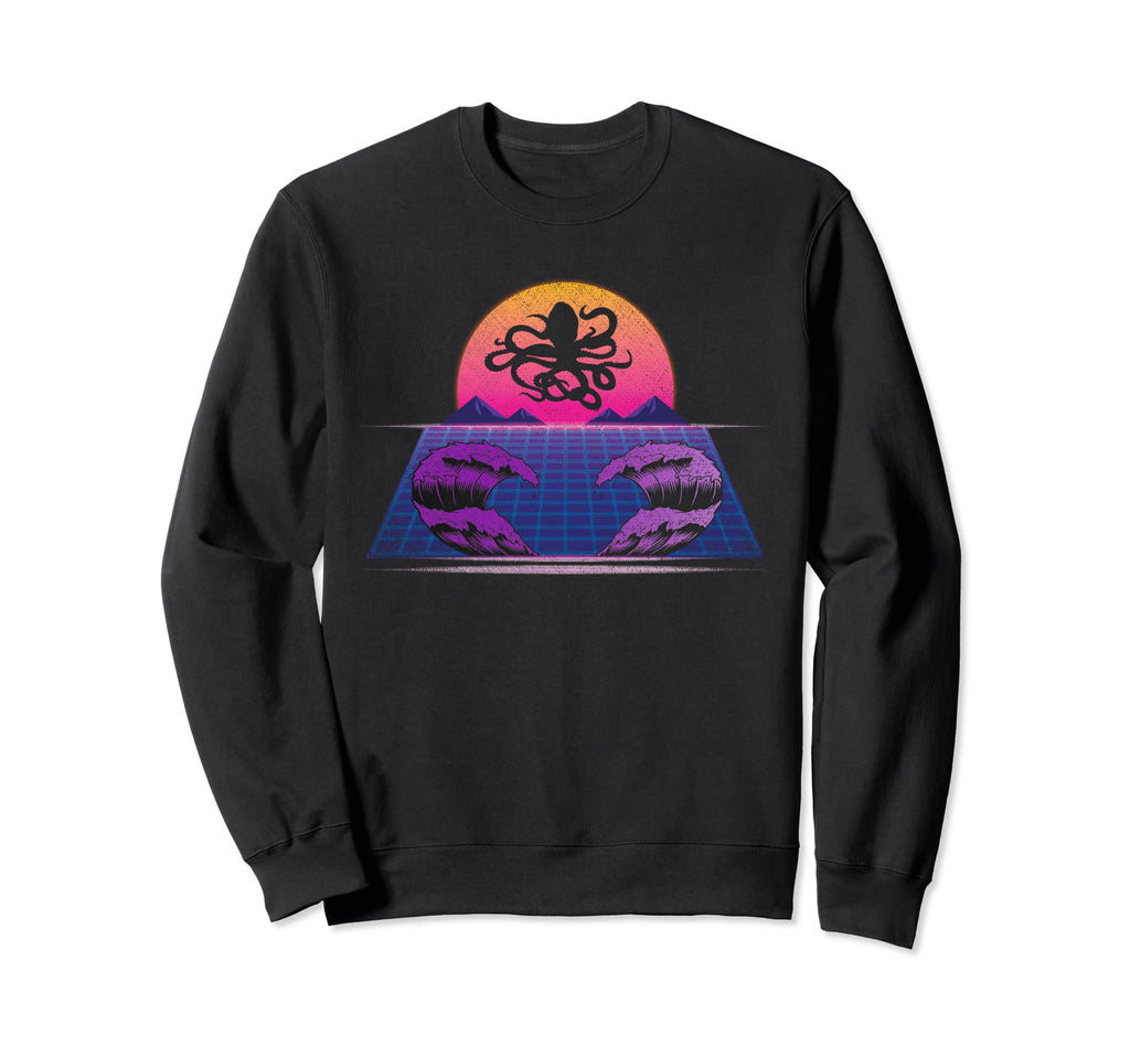 90S Synthwave Kraken Animal Sea Sweatshirt - Aesthetic Graphic Unisex - T-Shirt, Sweatshirt, Hoodie