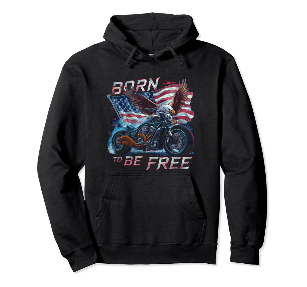 Born To Be Free Eagle Flag Motorcycle Hoodie - Minimalist Print Unisex - T-Shirt, Sweatshirt, Hoodie