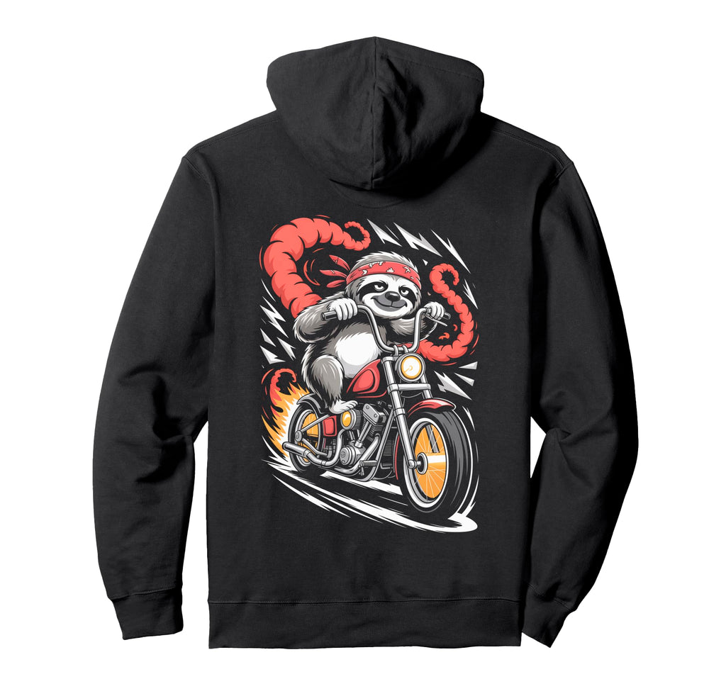Sloth Biker Riding Motorcycle Outfit Hoodie - Novelty Apparel for Adults - T-Shirt, Sweatshirt, Hoodie
