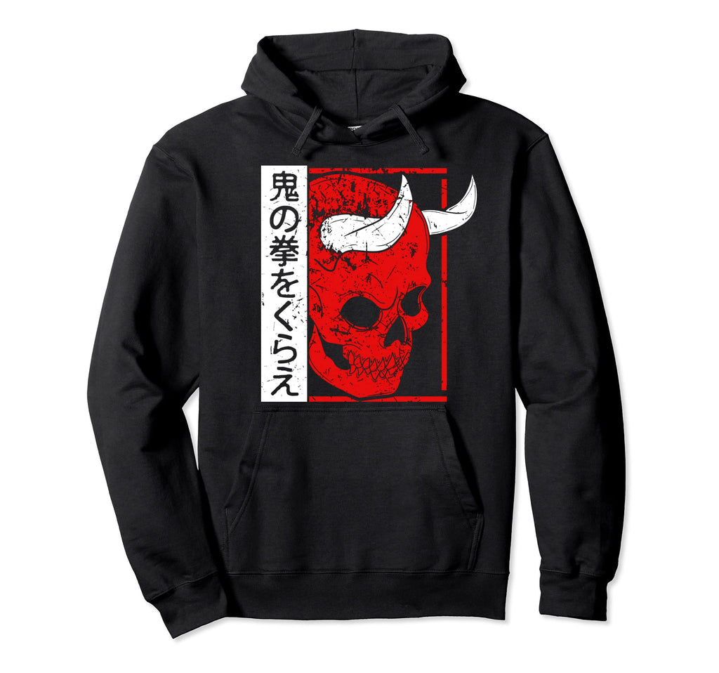 Japanese Demon Art Face Skull Devil Oni Hoodie - Trendy Graphic for Adults - T-Shirt, Sweatshirt, Hoodie