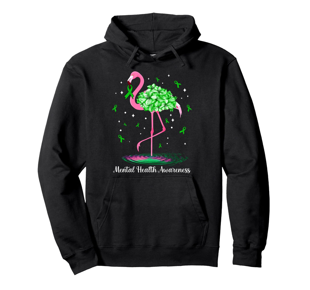 Flamingo Green Ribbon Mental Health Hoodie - Trendy Graphic Unisex - T-Shirt, Sweatshirt, Hoodie