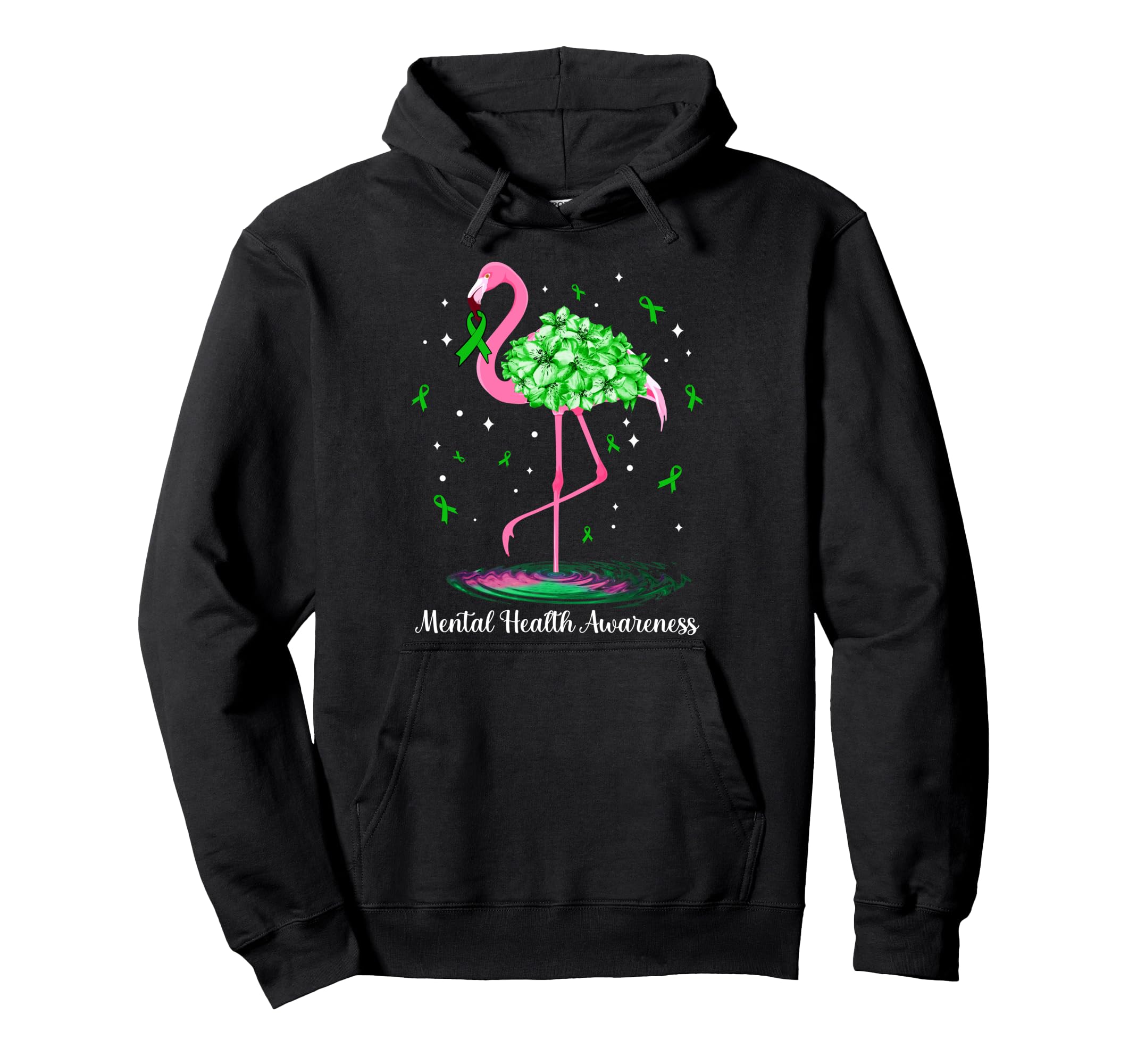 Flamingo Green Ribbon Mental Health Hoodie - Trendy Graphic Unisex - T-Shirt, Sweatshirt, Hoodie