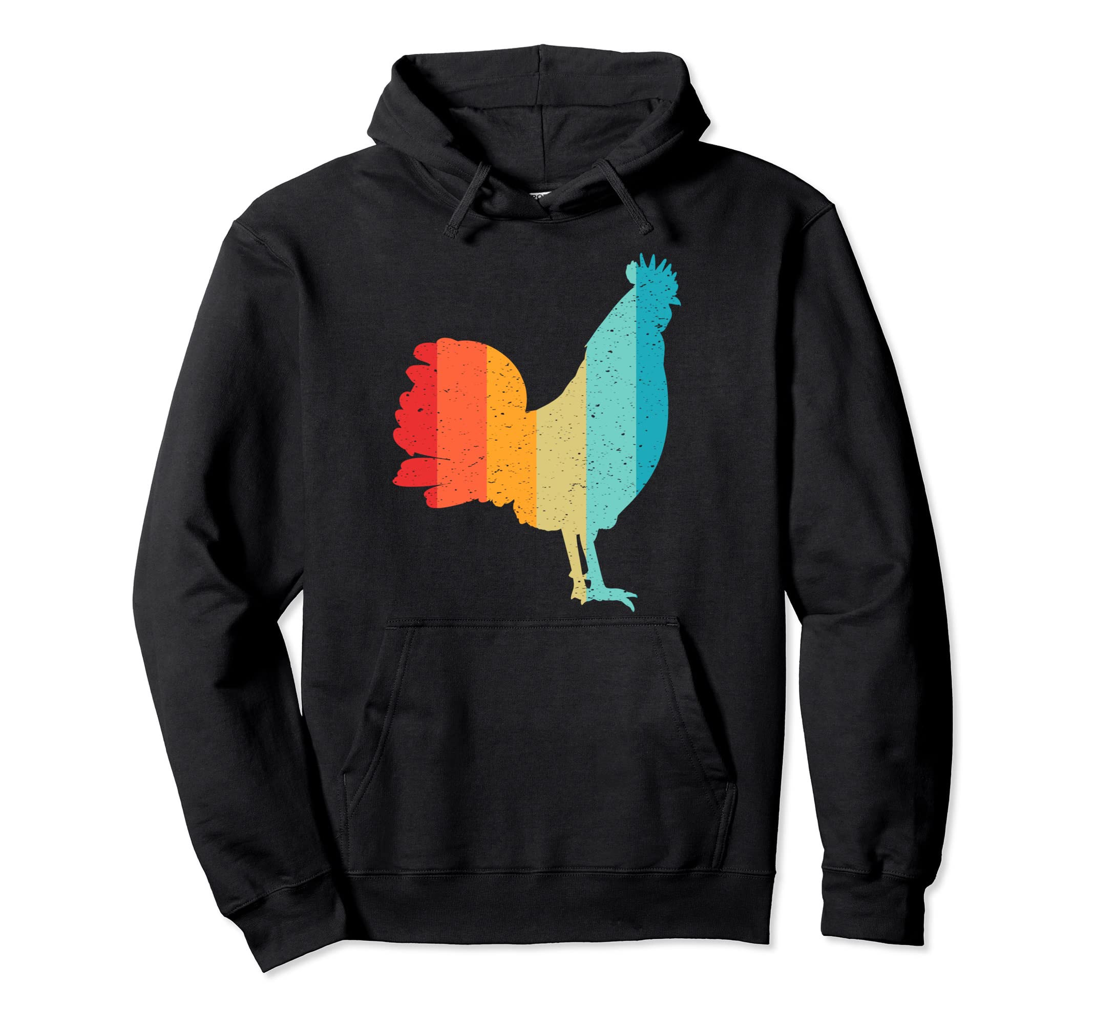 Rooster Silhouette 70S 80S Distressed Hoodie - Custom Art Print Men Women - T-Shirt, Sweatshirt, Hoodie