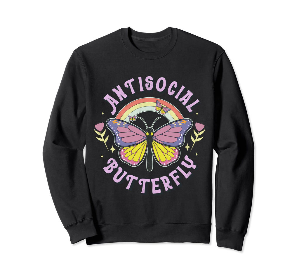 Antisocial Butterfly Groovy T Sweatshirt - Trendy Graphic for Adults - T-Shirt, Sweatshirt, Hoodie