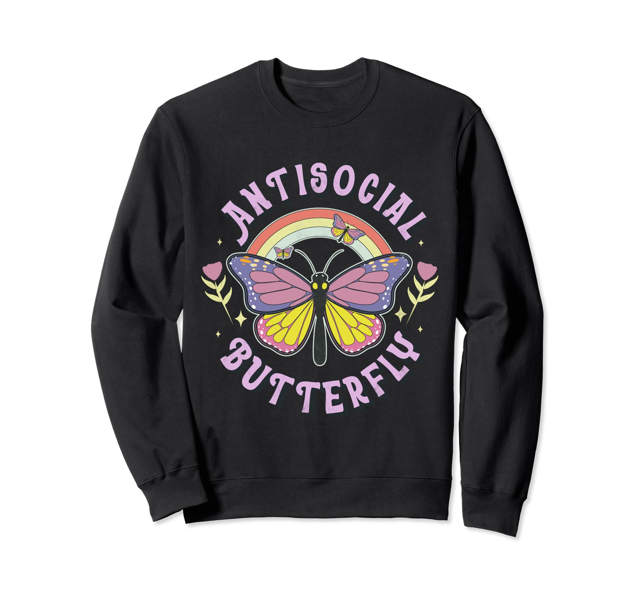 Antisocial Butterfly Groovy T Sweatshirt - Trendy Graphic for Adults - T-Shirt, Sweatshirt, Hoodie