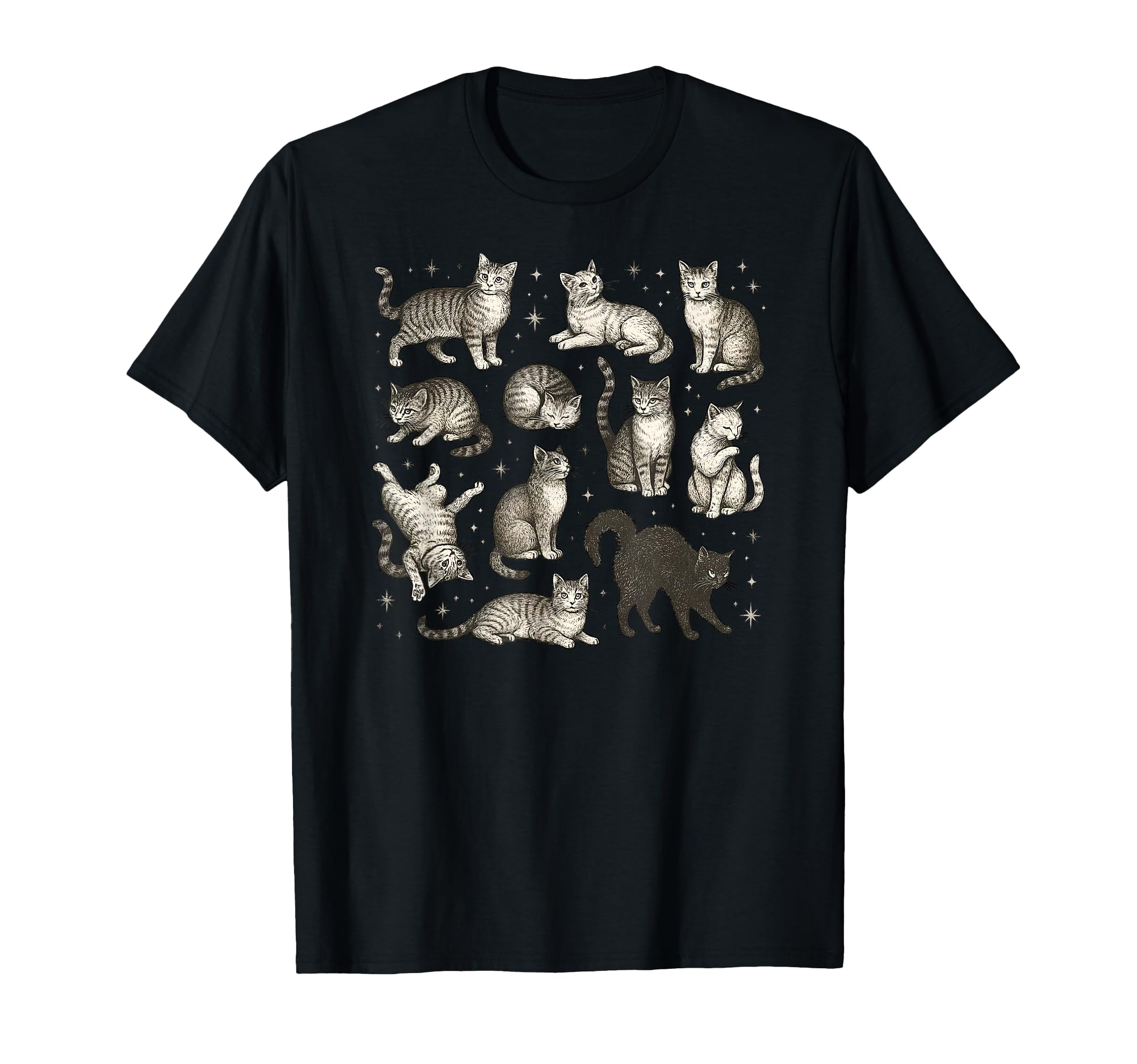 Cat Tattoo Stars And Multiple Poses T-Shirt - Streetwear Style Men Women - T-Shirt, Sweatshirt, Hoodie