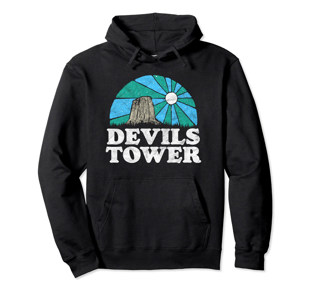 Devils Tower Wyoming Distressed Night Hoodie - Unique Graphic for Adults - T-Shirt, Sweatshirt, Hoodie