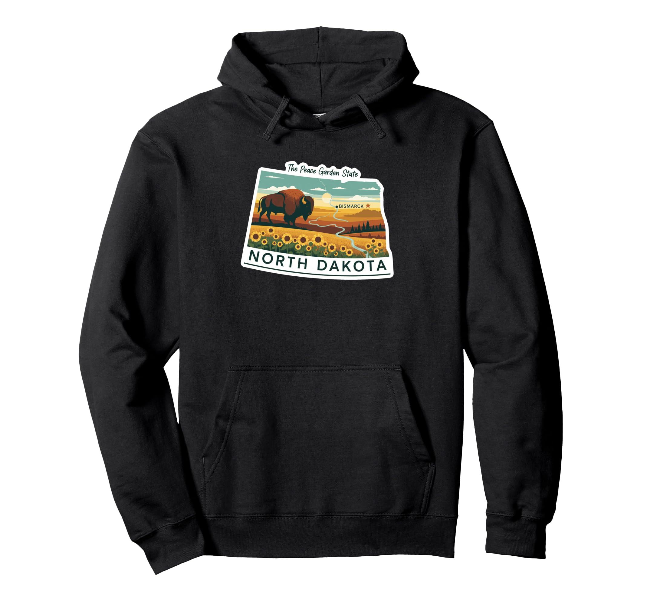 North Dakota Pride Bison Illustration Hoodie - Minimalist Print Unisex - T-Shirt, Sweatshirt, Hoodie