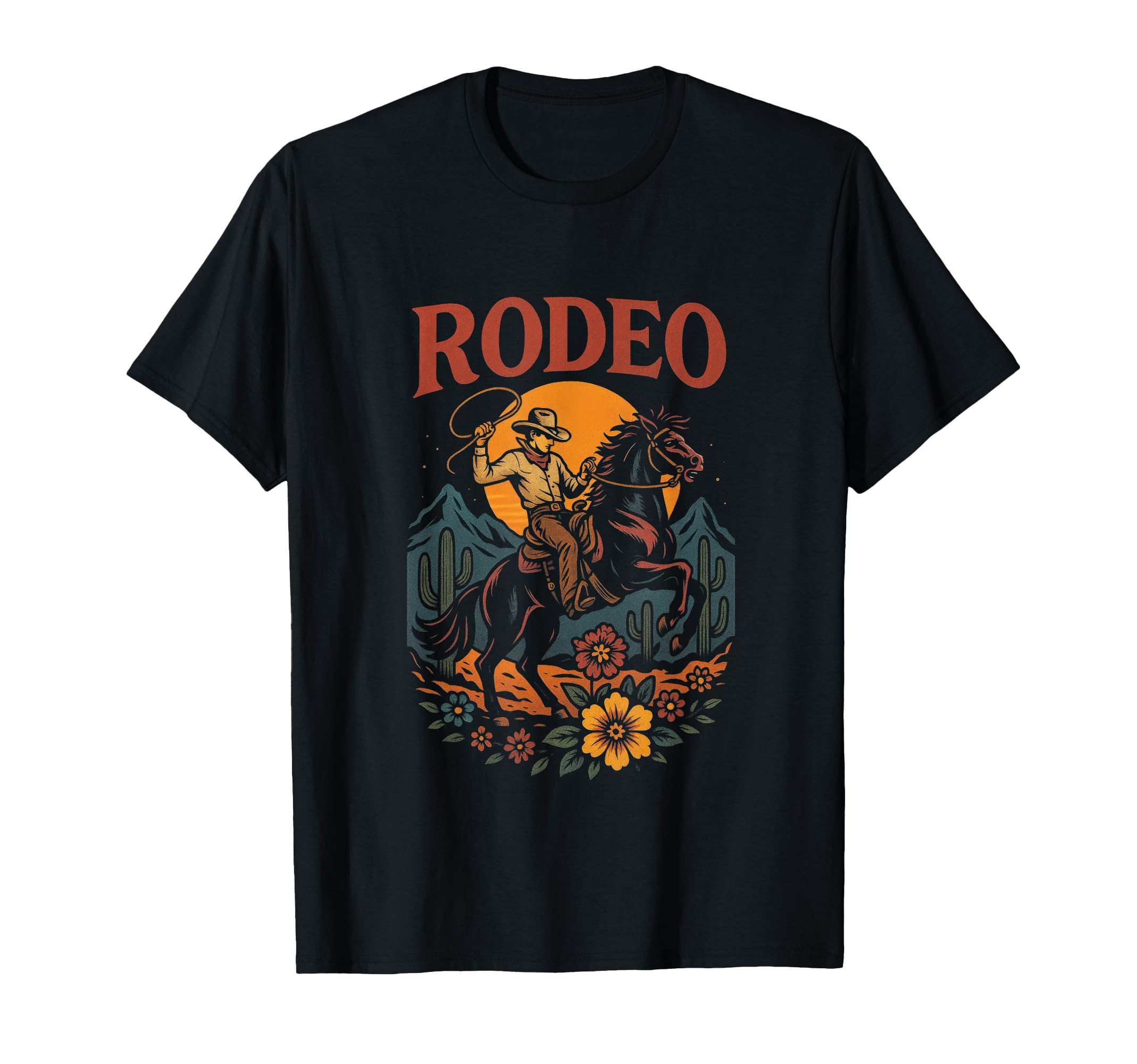 Rodeo Cowboy Sunset Cactus T-Shirt - Novelty Apparel Men Women - T-Shirt, Sweatshirt, Hoodie