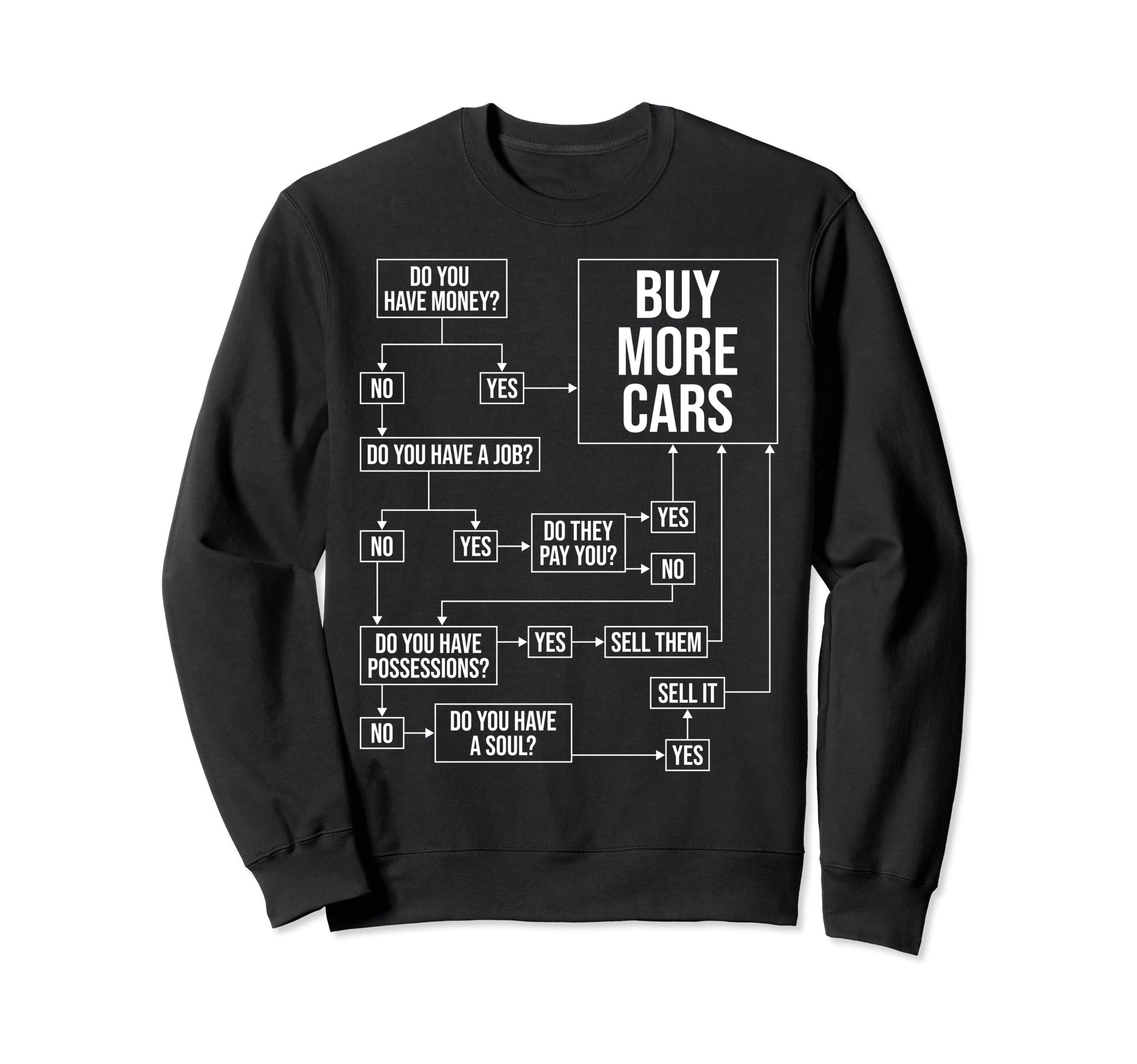 Funny Car Guy Buy More Cars Sweatshirt - Minimalist Print Men Women - T-Shirt, Sweatshirt, Hoodie
