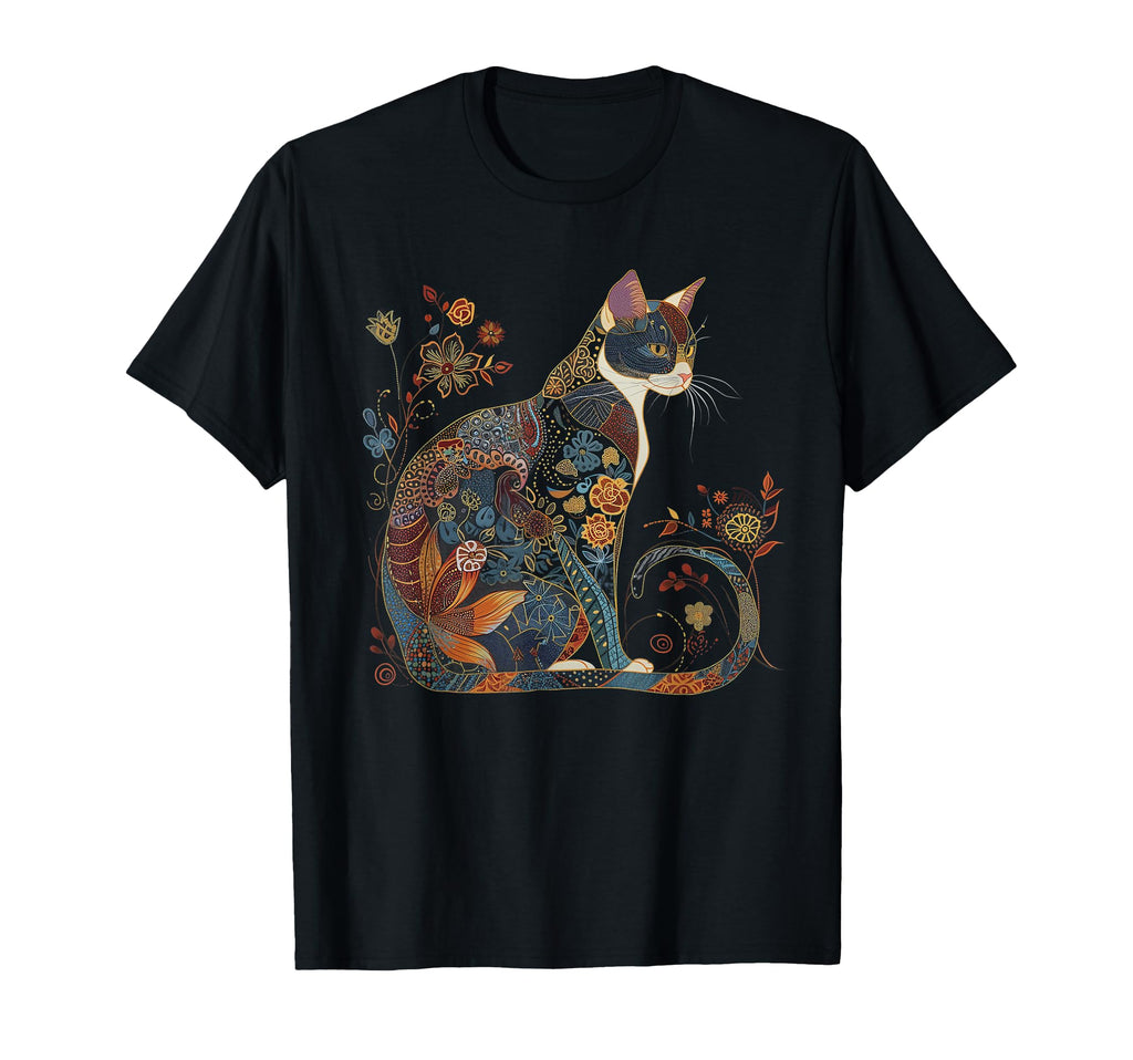 Cat Colorful Floral Patterns Flowers T-Shirt - Streetwear Style Men Women - T-Shirt, Sweatshirt, Hoodie
