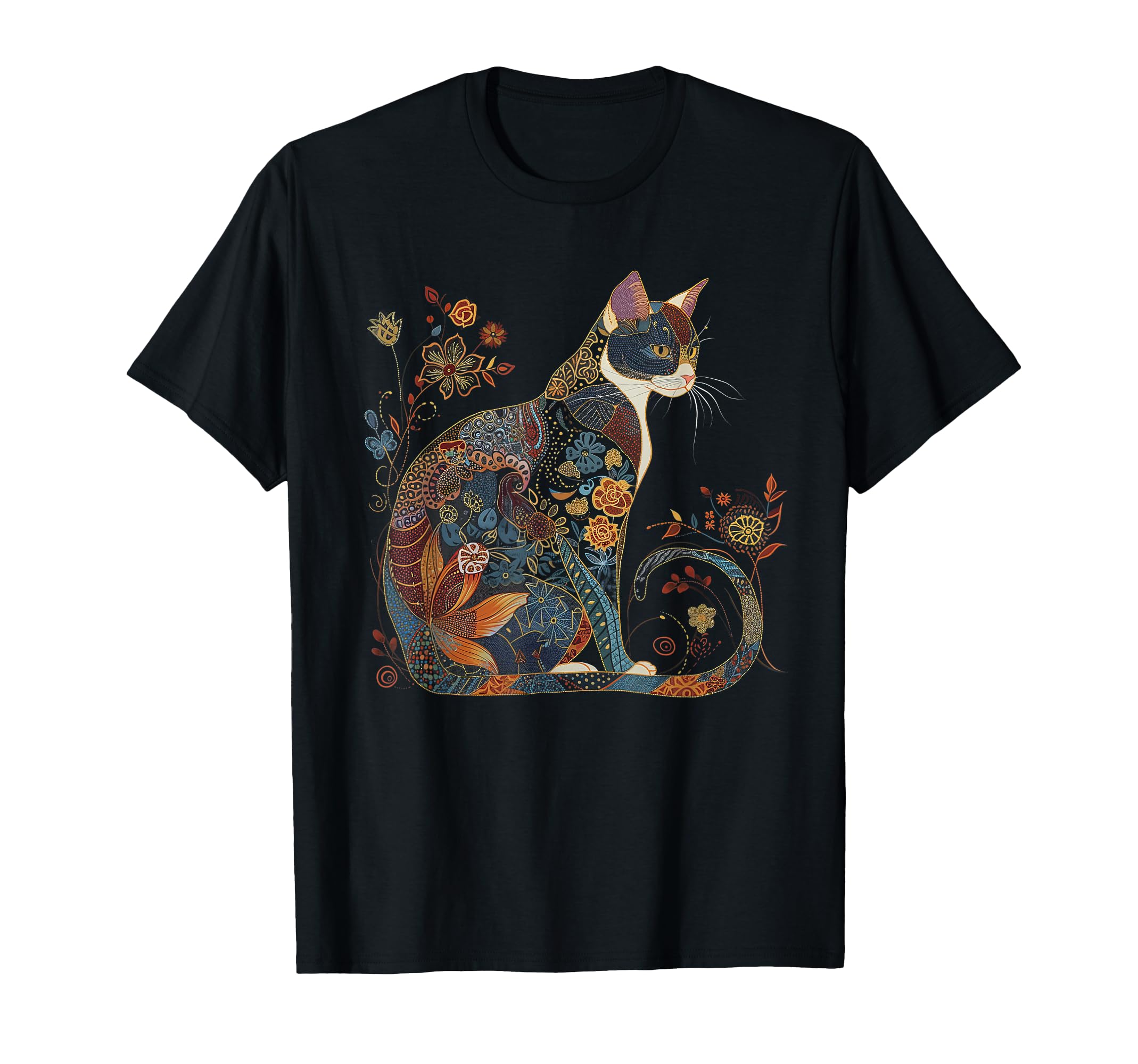 Cat Colorful Floral Patterns Flowers T-Shirt - Streetwear Style Men Women - T-Shirt, Sweatshirt, Hoodie
