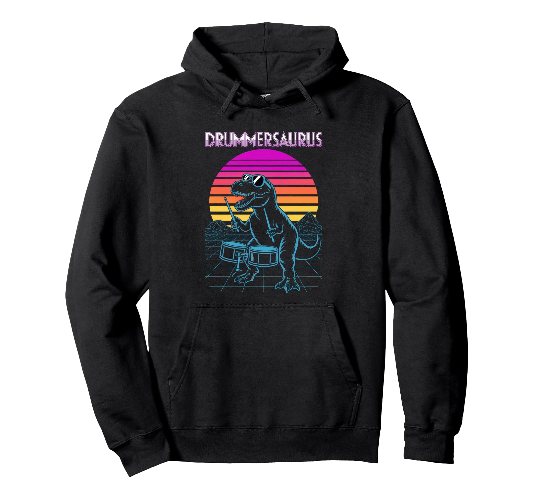 Drummersaurus T Rex Drummer 80S Hoodie - Streetwear Style for Adults - T-Shirt, Sweatshirt, Hoodie