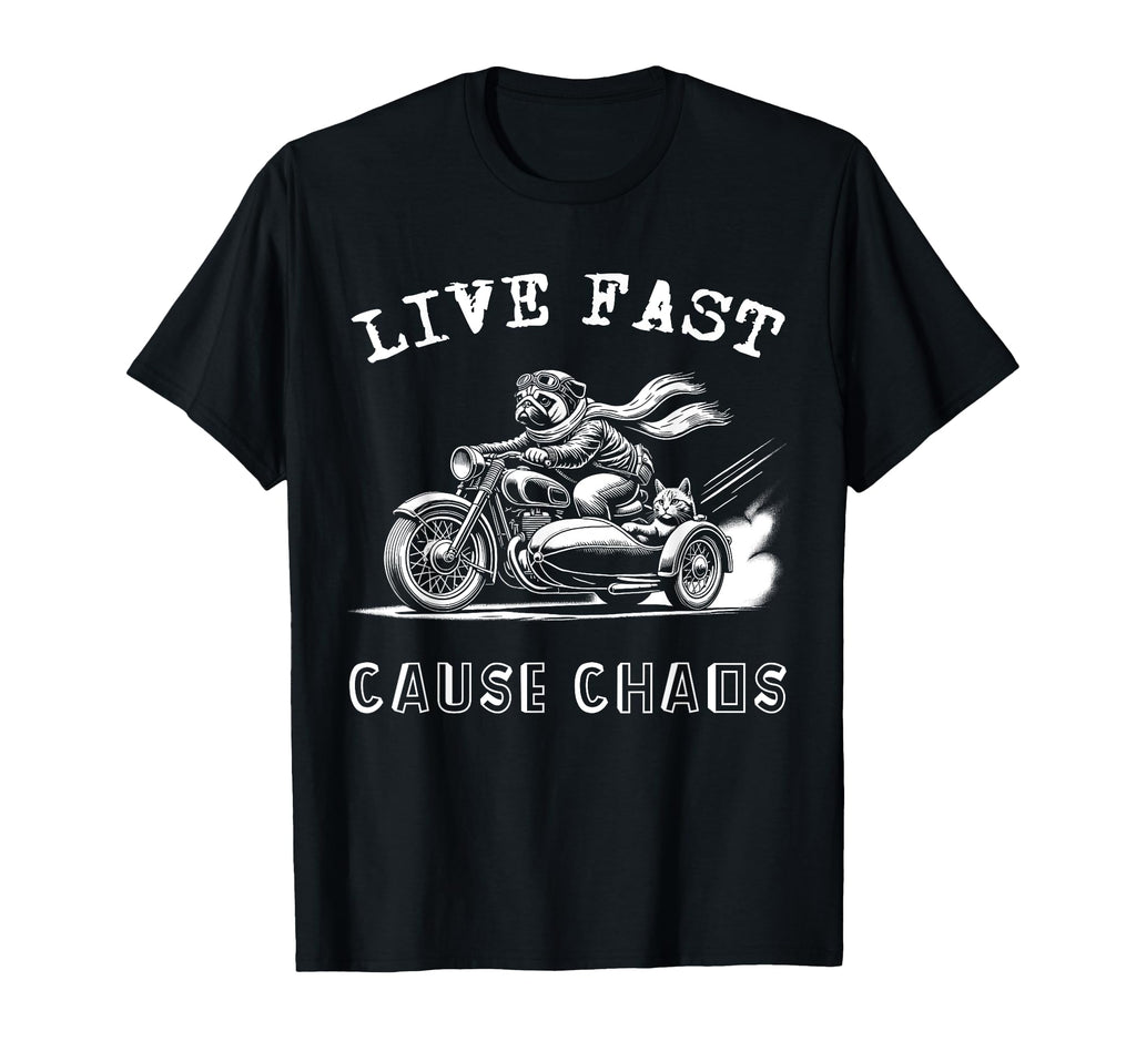 Funny Dog Cat Riding Motorcycle T-Shirt - Custom Art Print Unisex - T-Shirt, Sweatshirt, Hoodie