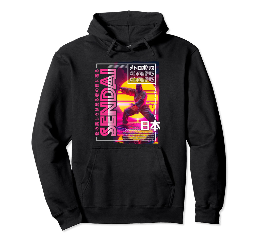 Sendai City 80S Synthwave Shaolin Hoodie - Custom Art Print Men Women - T-Shirt, Sweatshirt, Hoodie