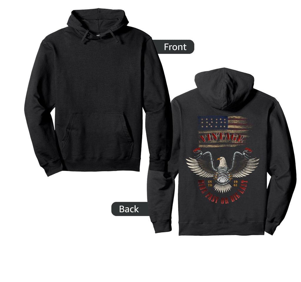 American Flag Eagle Motorcycle Ride Fast Hoodie - Aesthetic Graphic Unisex - T-Shirt, Sweatshirt, Hoodie