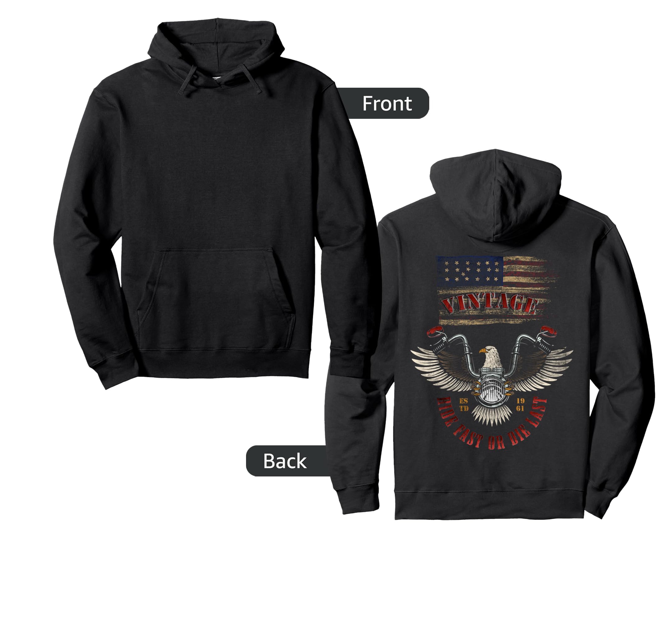 American Flag Eagle Motorcycle Ride Fast Hoodie - Aesthetic Graphic Unisex - T-Shirt, Sweatshirt, Hoodie