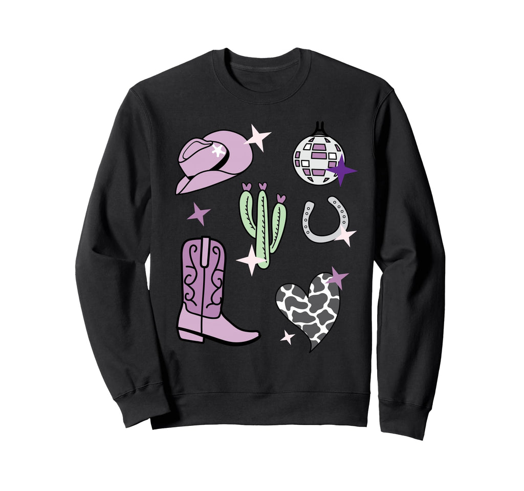 Cowboy Hat Boot Disco Ball Pattern Sweatshirt - Minimalist Print Men Women - T-Shirt, Sweatshirt, Hoodie