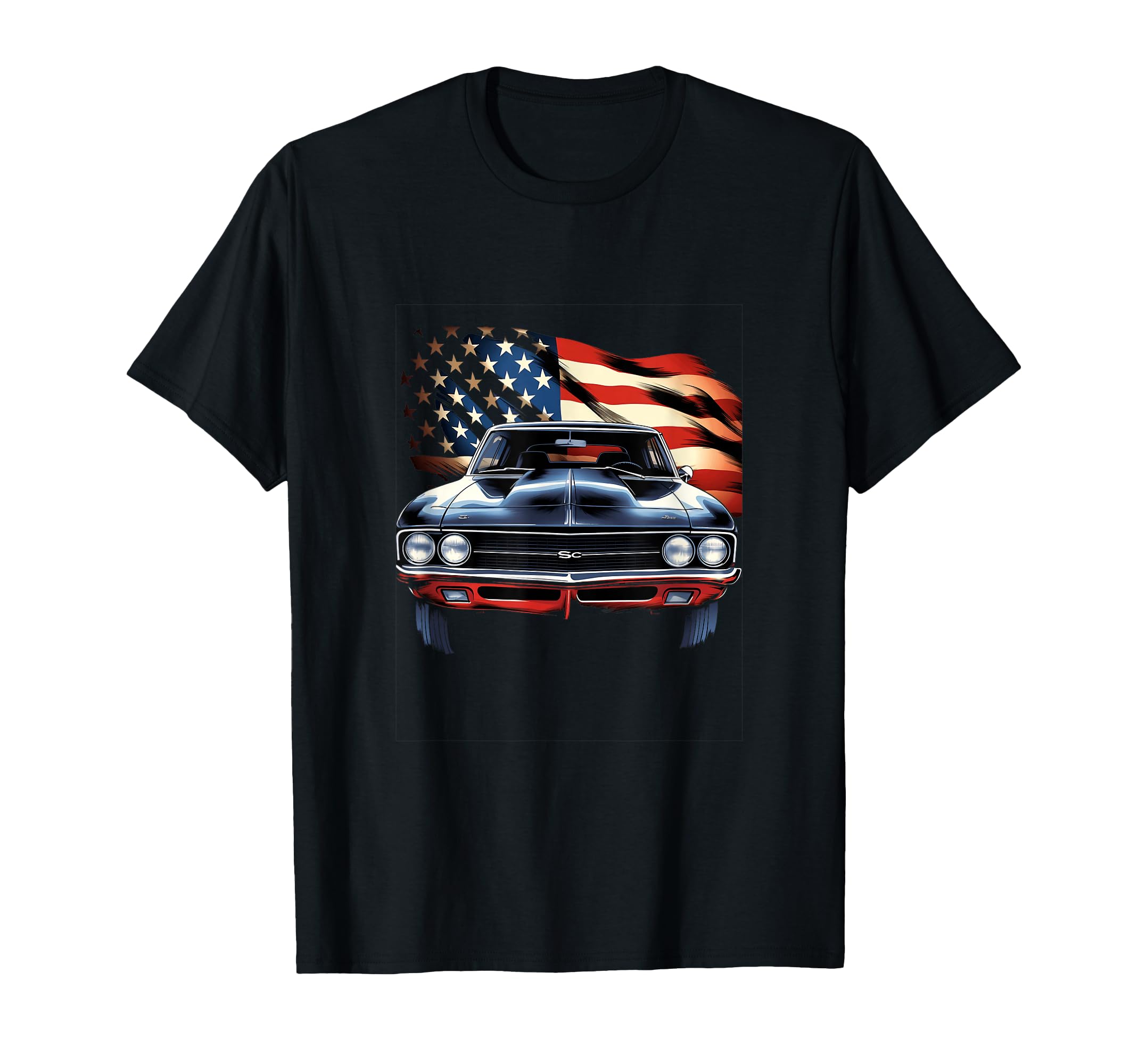 Muscle Car American Usa Flag Car T-Shirt - Unique Graphic Men Women - T-Shirt, Sweatshirt, Hoodie