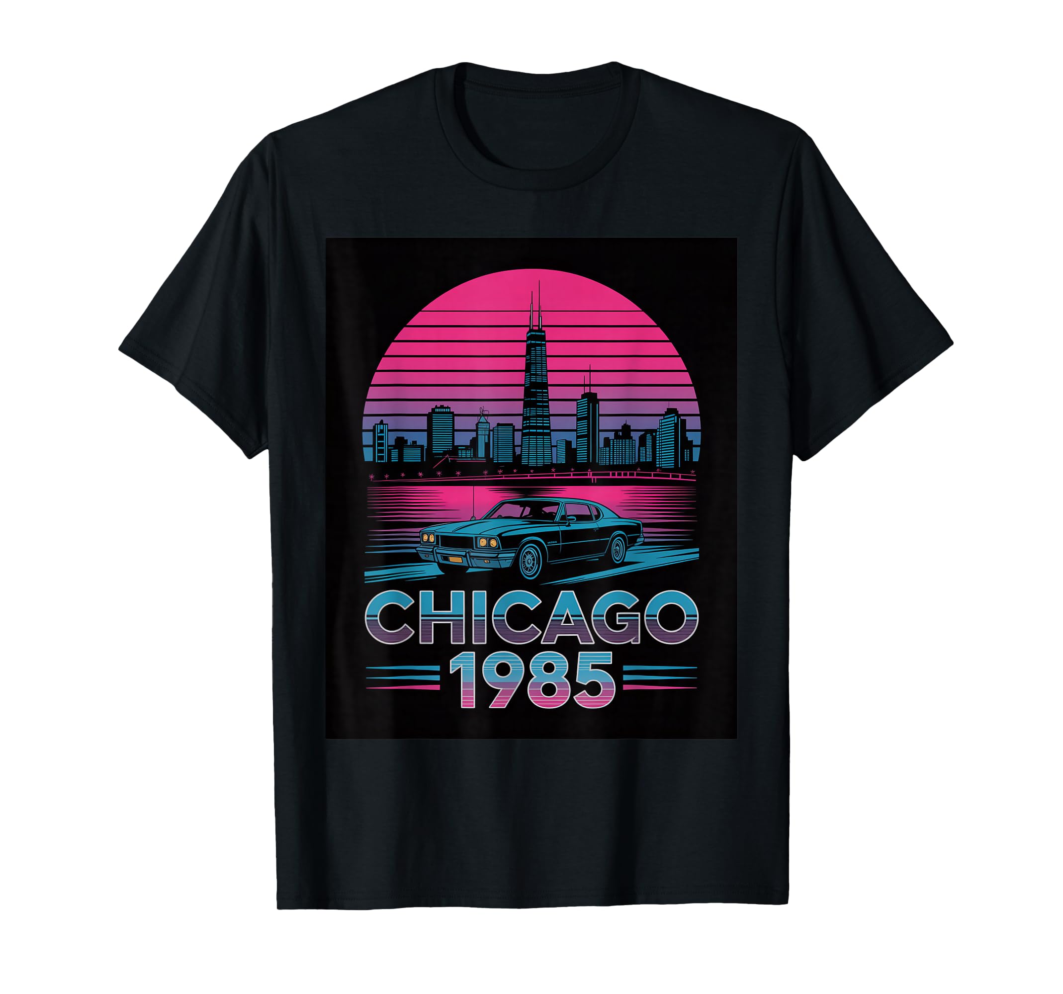 Chicago 1985 Skyline Muscle Car T-Shirt - Streetwear Style Men Women - T-Shirt, Sweatshirt, Hoodie