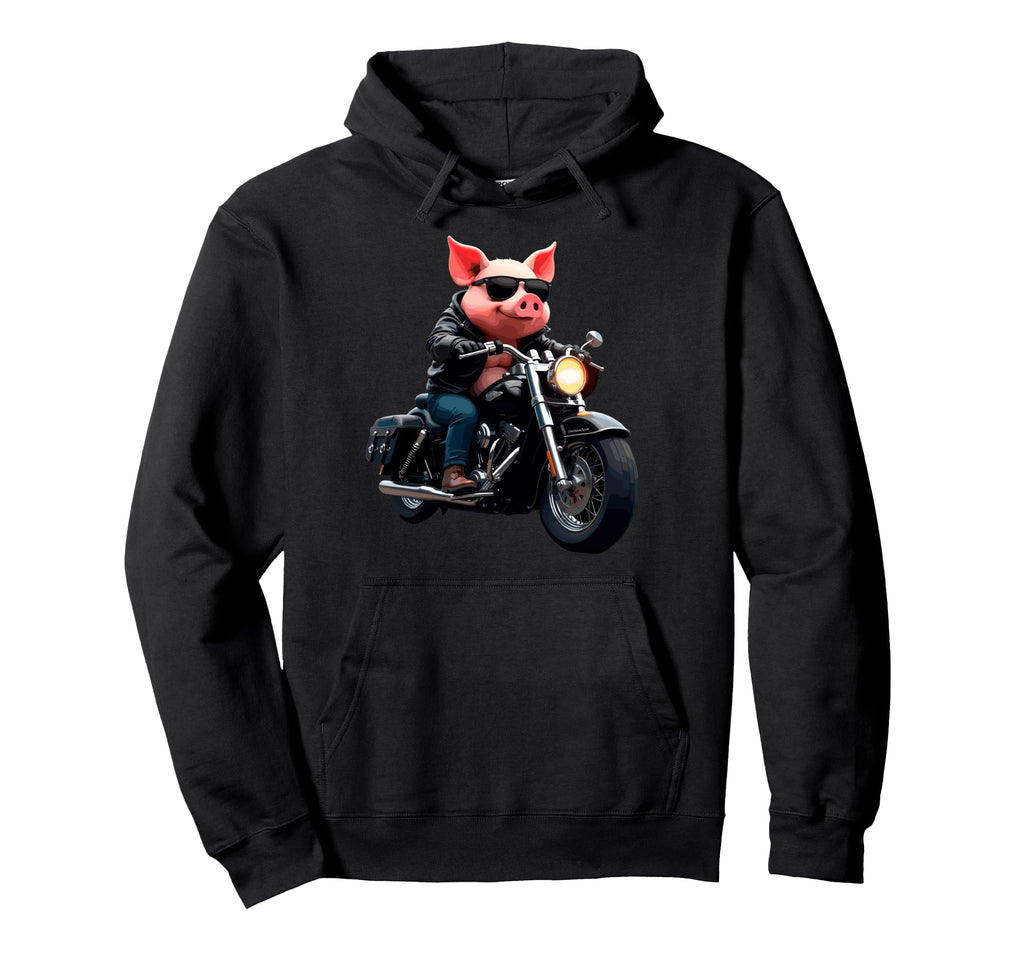 Funny Motorcycles Pig Biker Hoodie - Casual Everyday Wear Men Women - T-Shirt, Sweatshirt, Hoodie