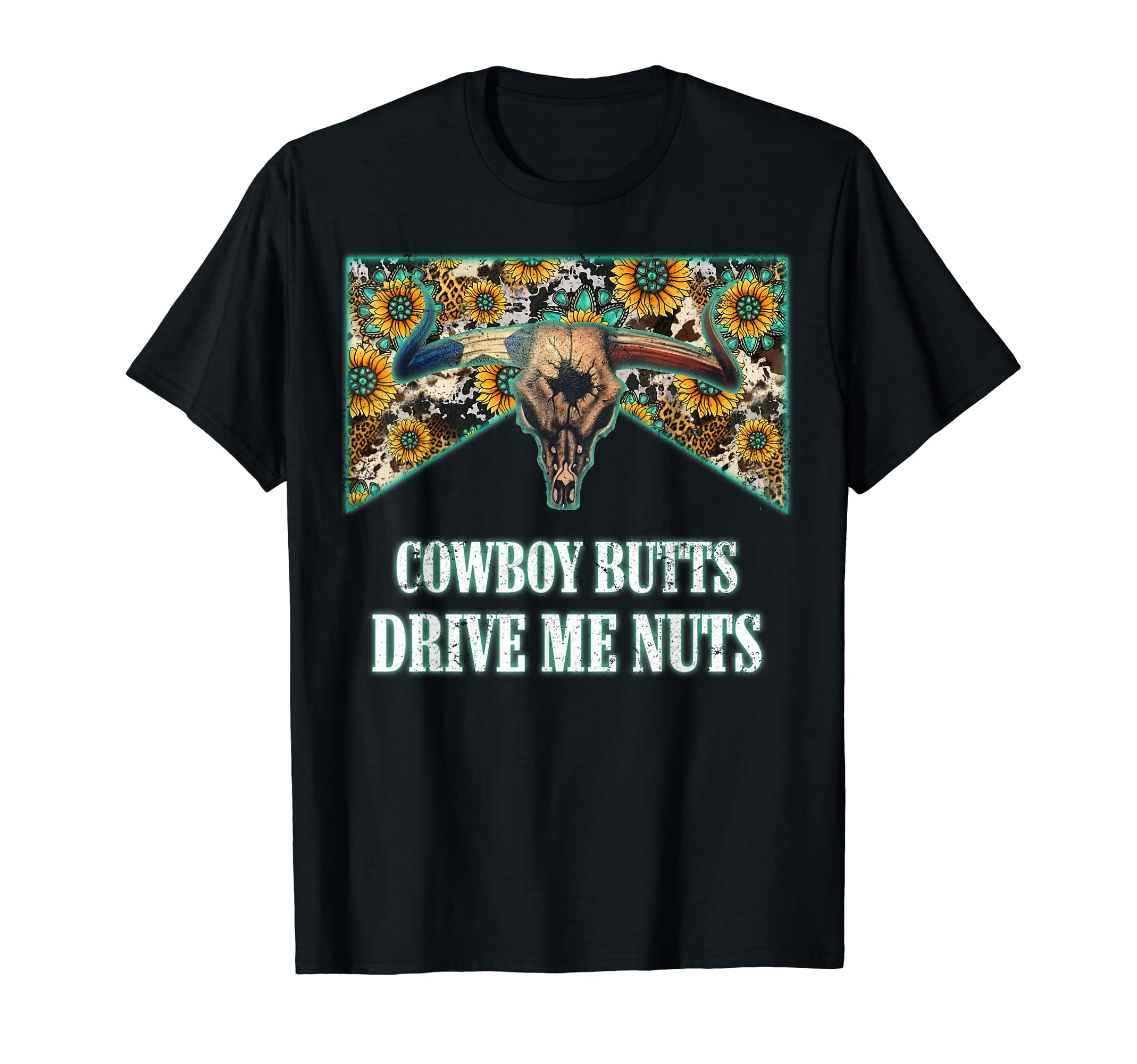 Leopard Sunflower Bull Skull Cowboy T-Shirt - Minimalist Print Unisex - T-Shirt, Sweatshirt, Hoodie