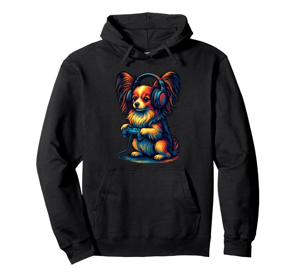 Papillon Dog Gamer Gaming Dog Lover Hoodie - Fun Novelty Design Men Women - T-Shirt, Sweatshirt, Hoodie