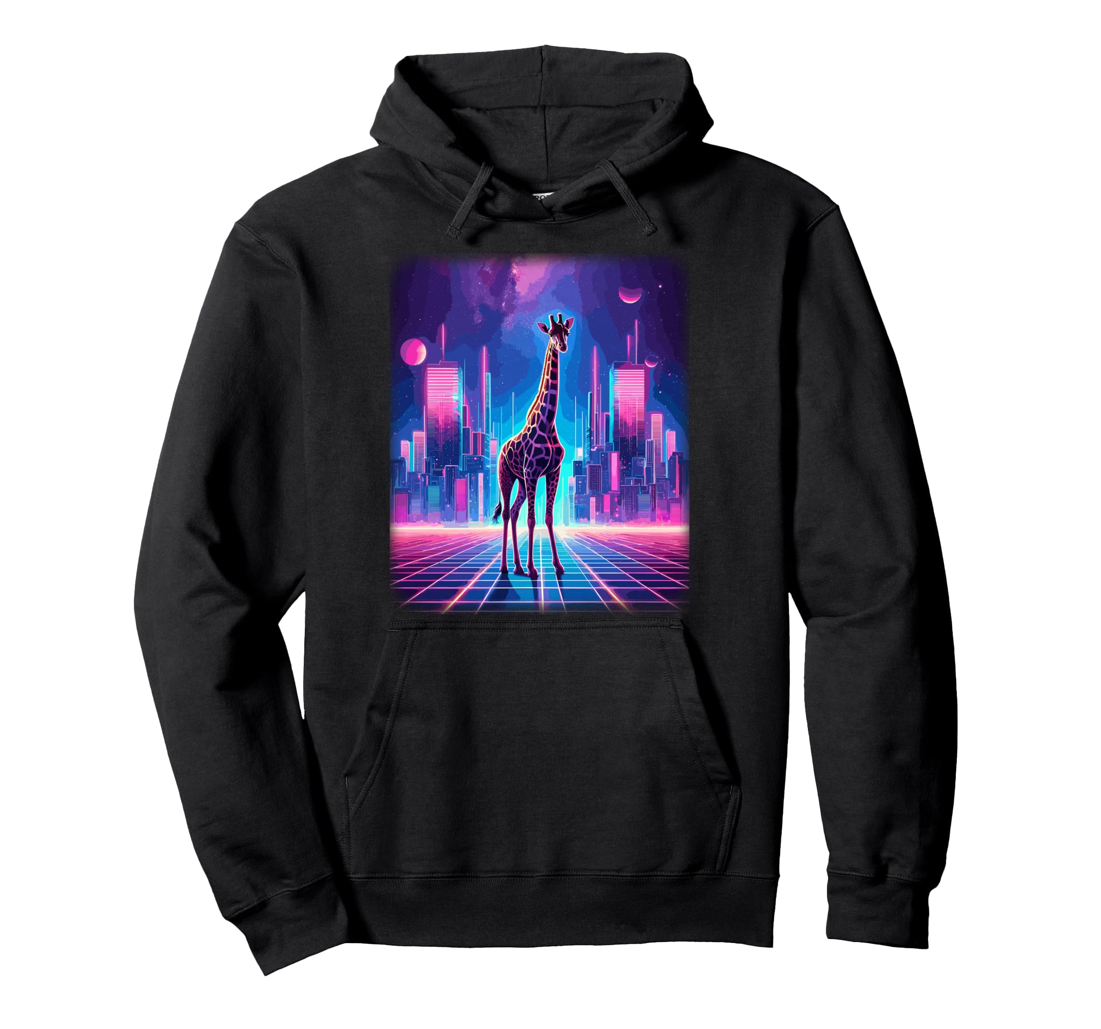 Synthwave Aesthetic Giraffe Lover Hoodie - Streetwear Style Men Women - T-Shirt, Sweatshirt, Hoodie