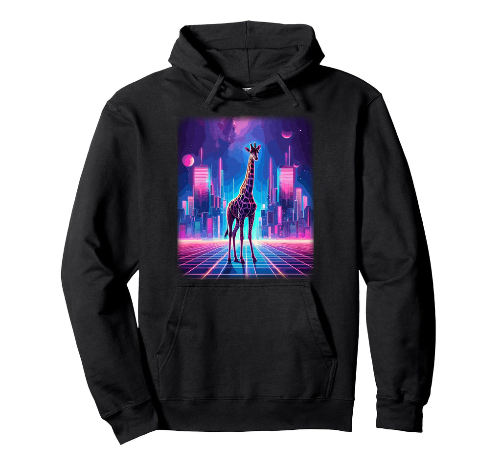 Synthwave Aesthetic Giraffe Lover Stuff 80S Hoodie - Unique Graphic Unisex - T-Shirt, Sweatshirt, Hoodie