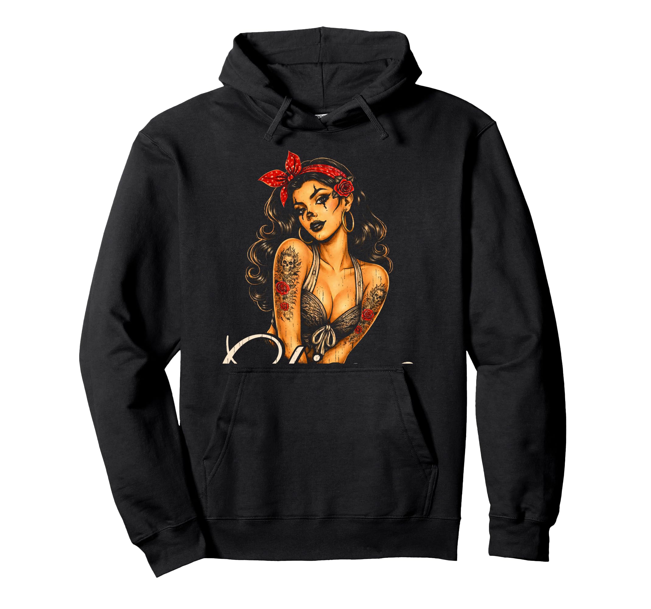 Chicana 80S Pin Up Hot Latina Tattoo Hoodie - Minimalist Print Unisex - T-Shirt, Sweatshirt, Hoodie