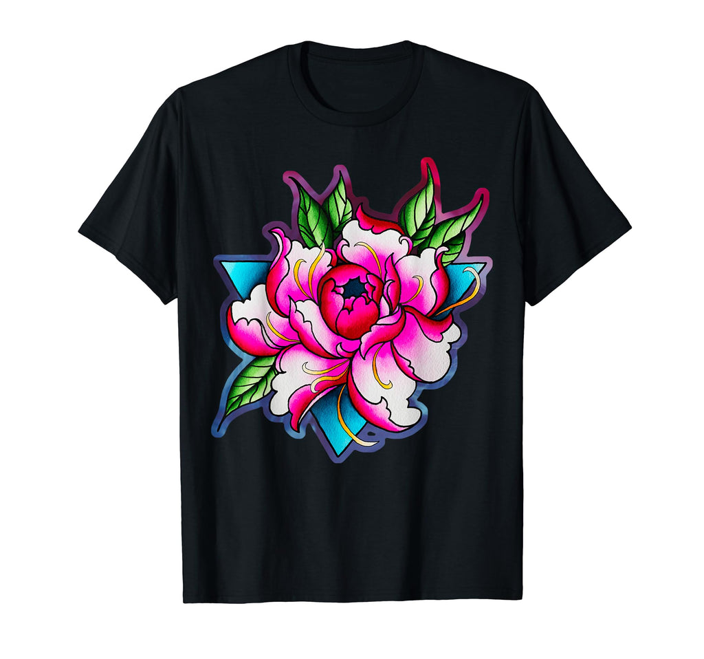 Neotraditional Flower Peony Tattoo Flash T-Shirt - Unique Graphic Men Women - T-Shirt, Sweatshirt, Hoodie