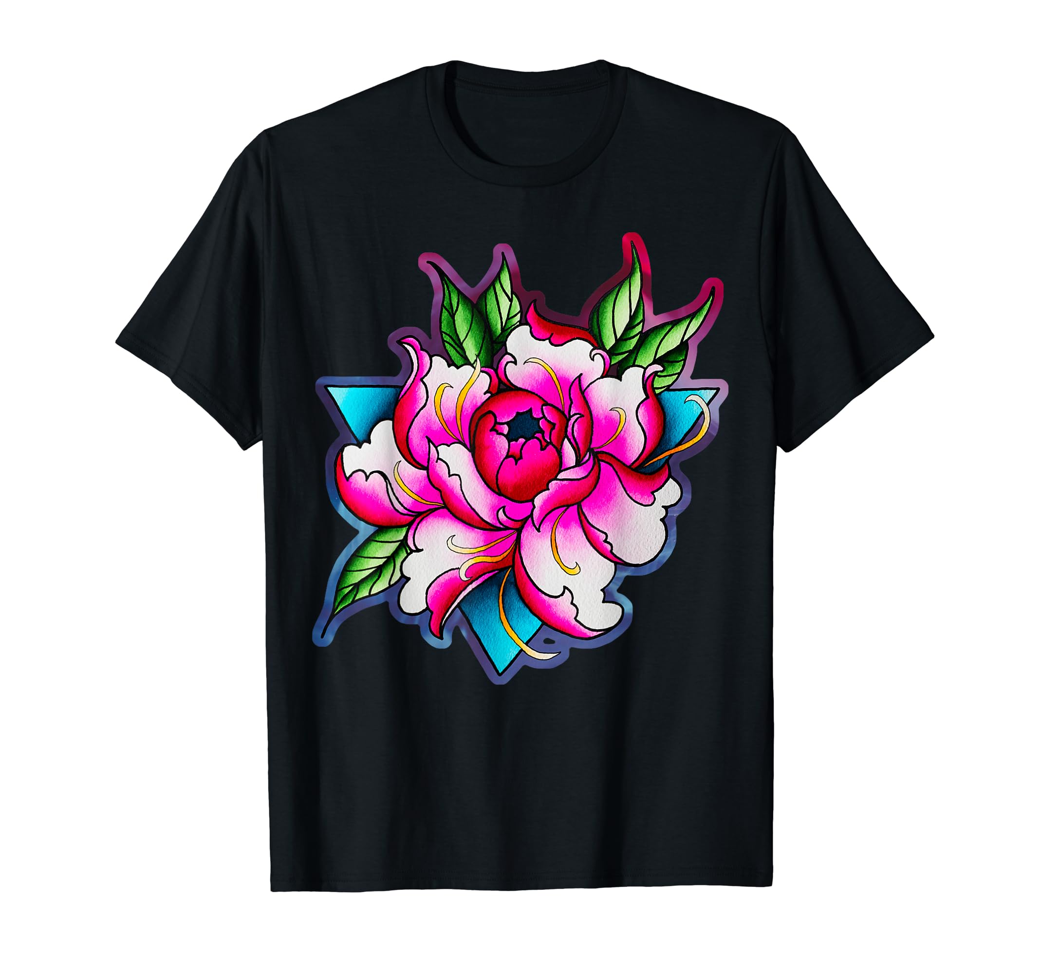 Neotraditional Flower Peony Tattoo Flash T-Shirt - Unique Graphic Men Women - T-Shirt, Sweatshirt, Hoodie