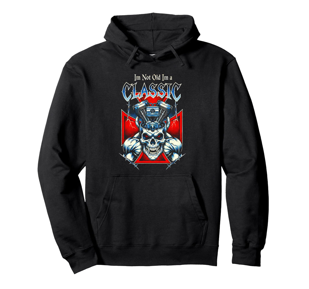Im Not Old Im Biker Skull V Twin Engine Hoodie - Unique Graphic for Adults - T-Shirt, Sweatshirt, Hoodie