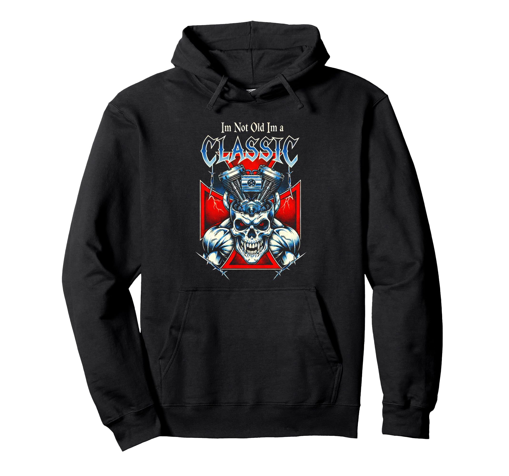 Im Not Old Im Biker Skull V Twin Engine Hoodie - Unique Graphic for Adults - T-Shirt, Sweatshirt, Hoodie