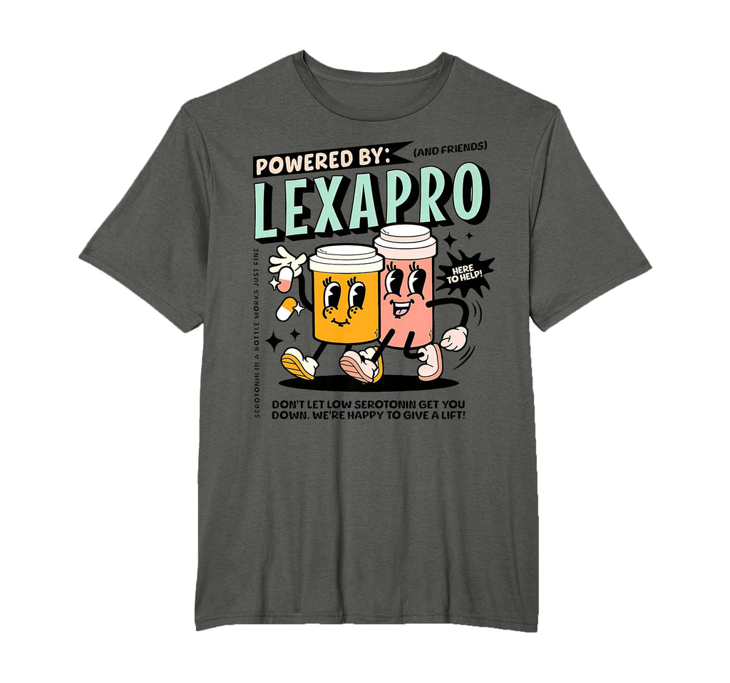 Powered Lexapro Mental Health Dark T-Shirt - Trendy Graphic Men Women - T-Shirt, Sweatshirt, Hoodie